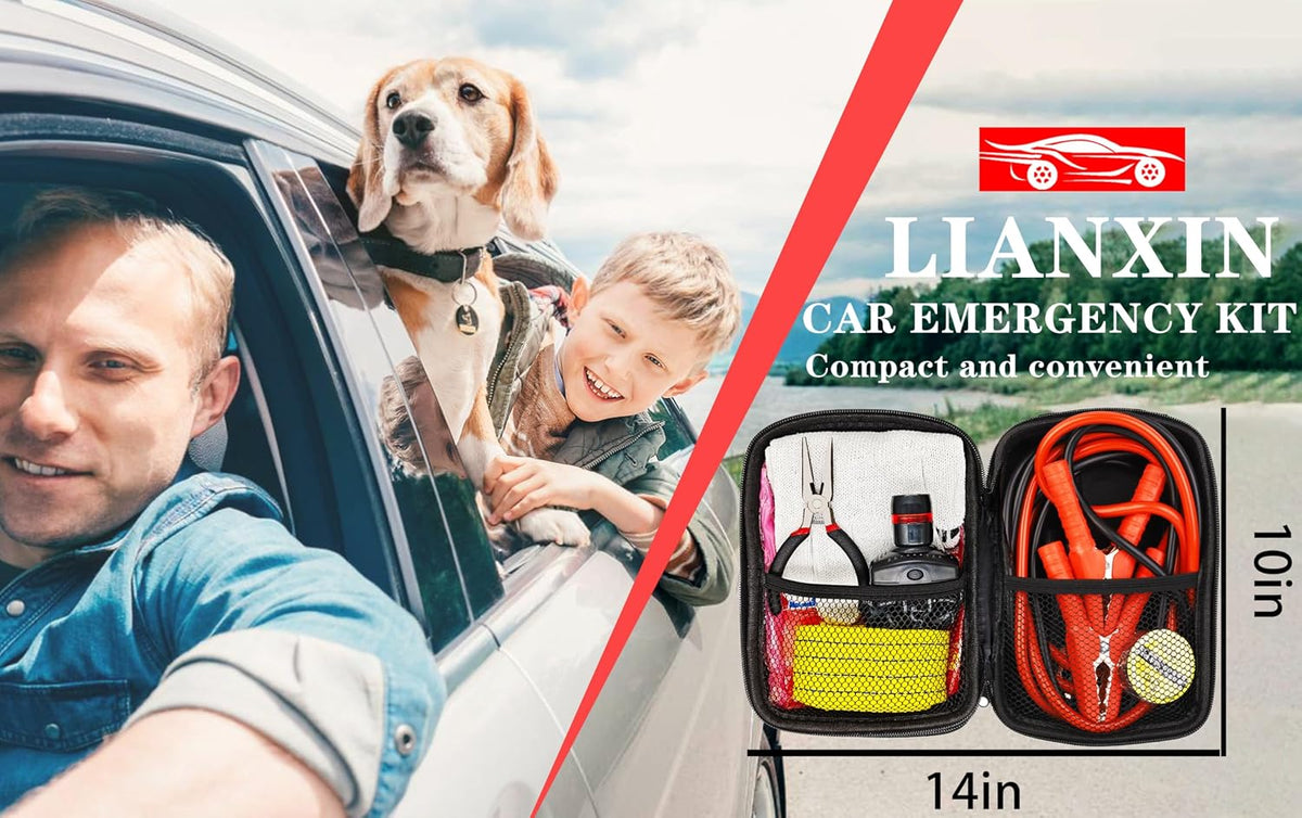 Emergency Roadside Kit for Car With Jumper Cables, Gift for New Drivers