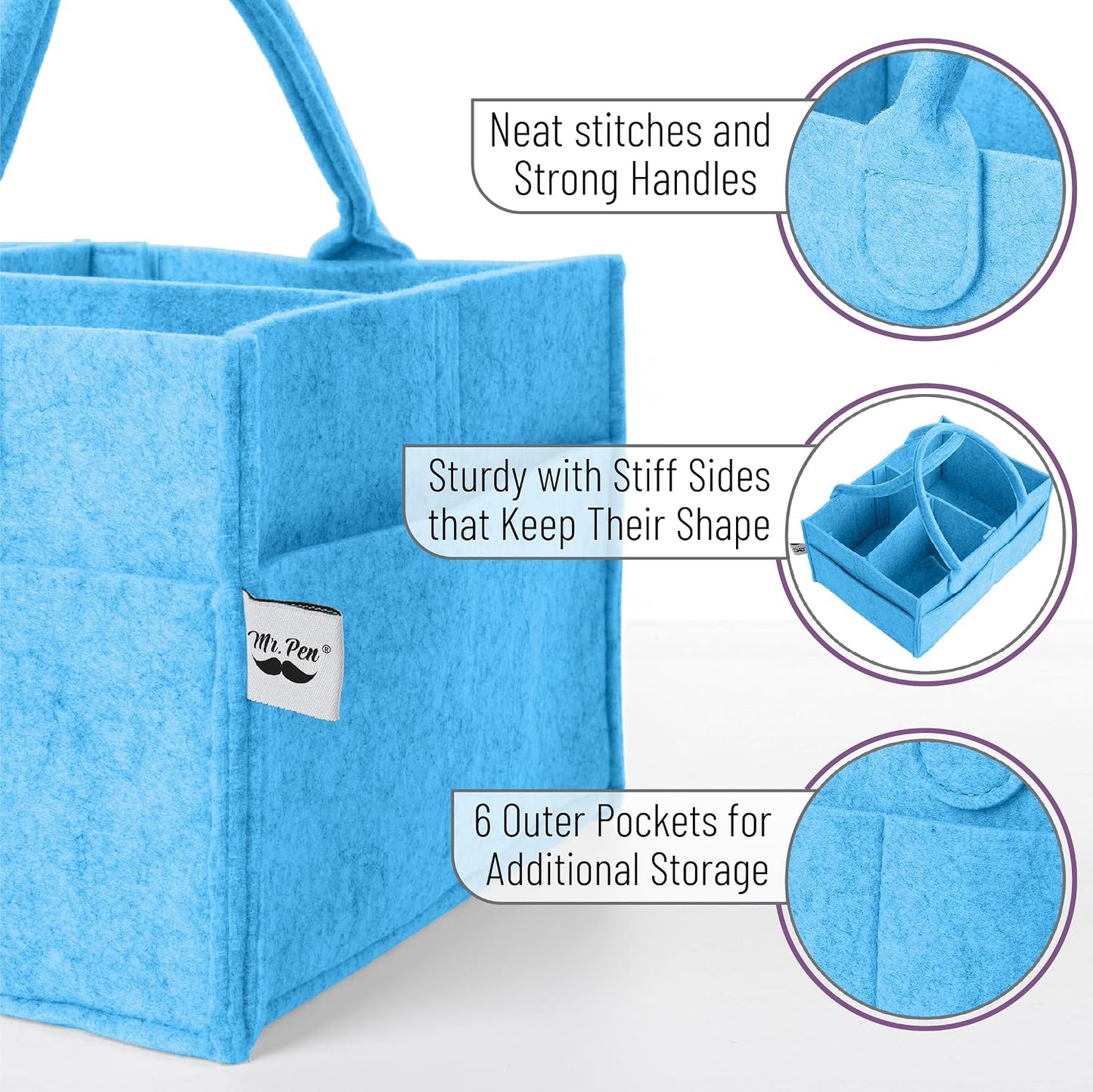 Mr. Pen- Baby Diaper Caddy Organizer, Blue | Nursery Storage Bin and Car Organizer for Diapers and Baby Wipes