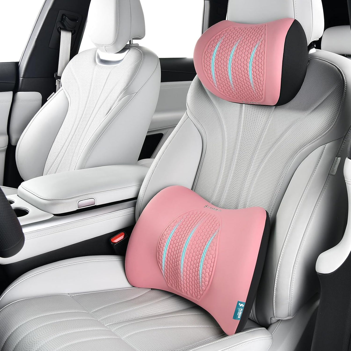 FLORICH Lumbar Support with Car headrest Back Pillow for Chair Headrest Pillow with Gel Memory Foam Massage Point Memory Foam Back Pillow for Office Chair(Light Black)