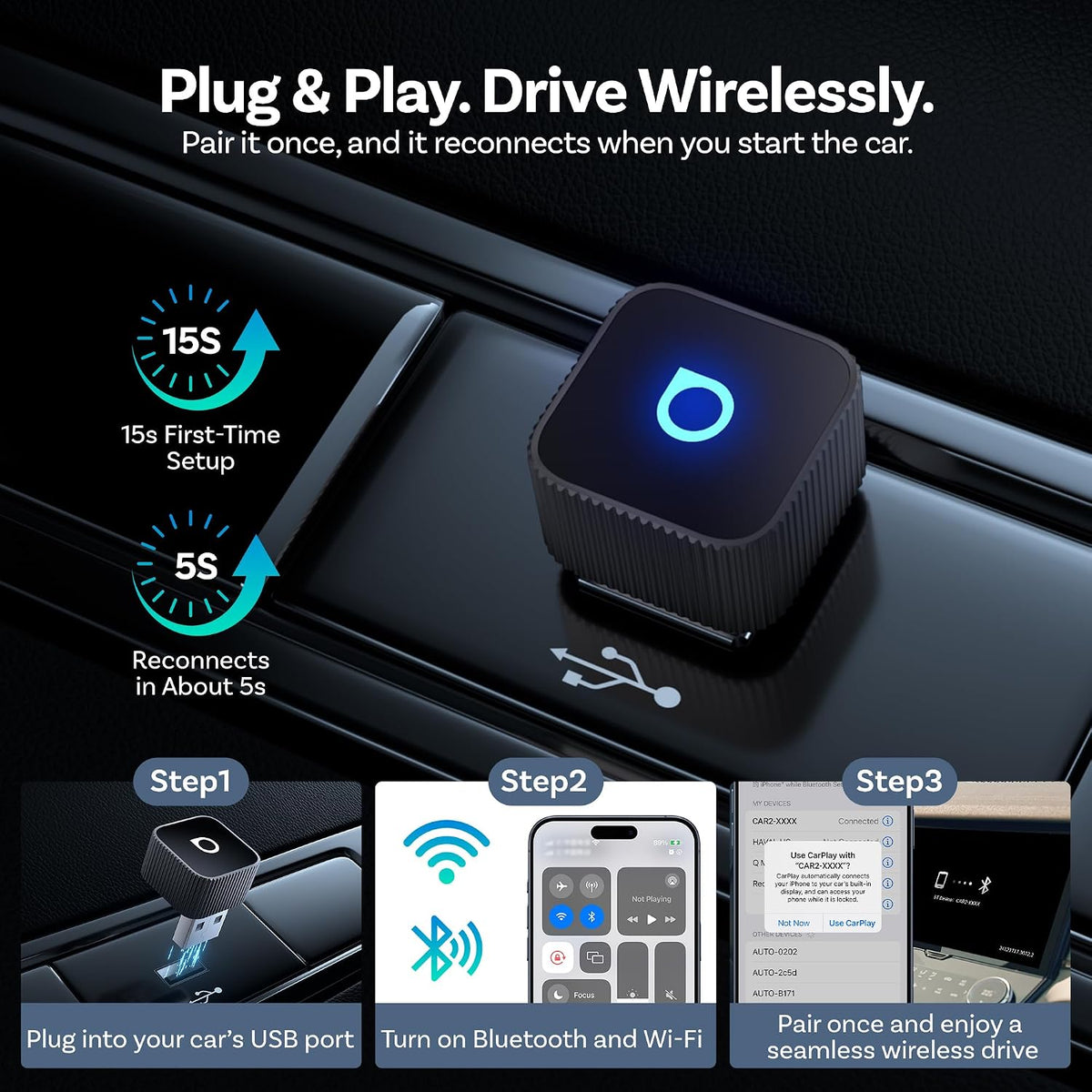 OTTOCAST Mini Slim Wireless CarPlay Adapter & Android Auto Adapter