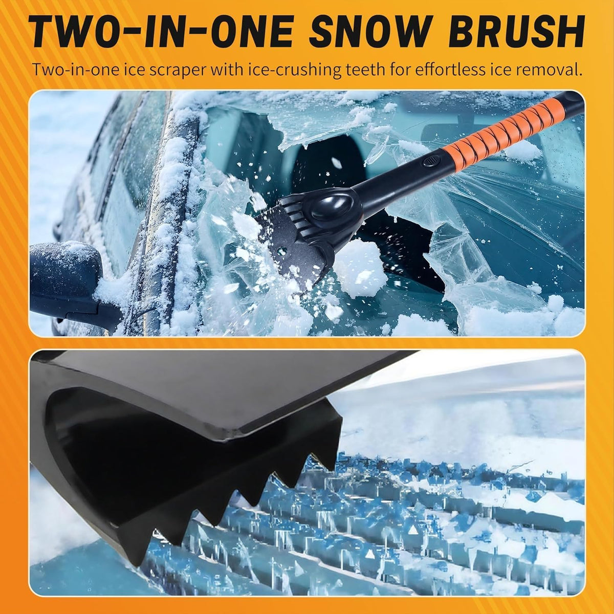 2-in-1 Snow Brush for Car with Ice Scraper Extendable & Removable 360° Pivoting Brush Head, EVA Foam Grip for SUV, Trucks, Auto