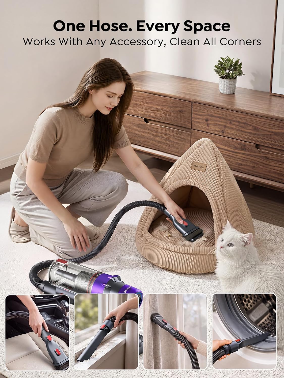 SMOTURE Cordless Vacuum Cleaner, 650W 55KPA 70Mins Vacuum Cleaners for Home, Cordless Stick Vacuum with Pet Brush, LED Touch Screen, Flexible Hose, Wireless Handheld Vacuum for Pet Hair/Carpet/Floor