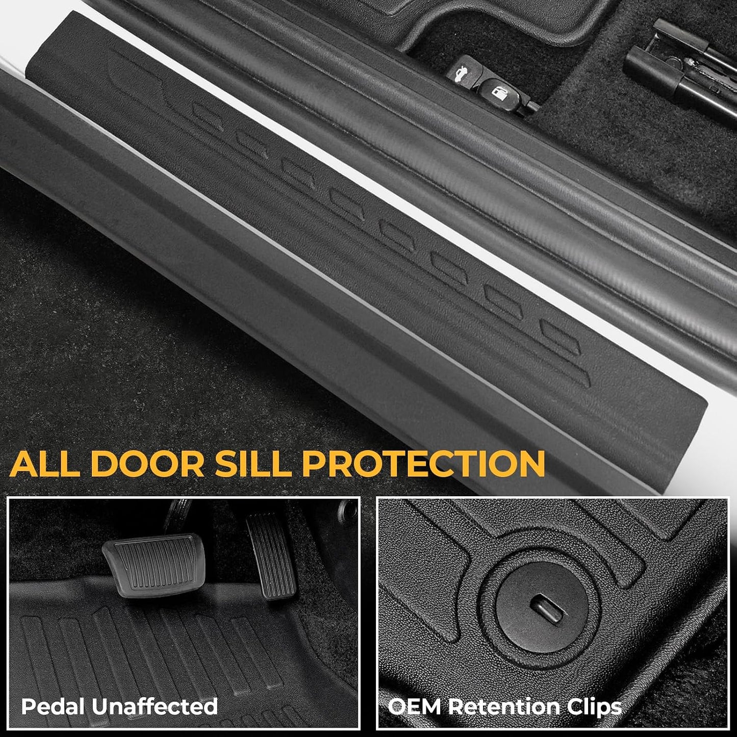 Floor Mats for Kia K4 2025-2026, All Weather Floor Mats Trunk Cargo Liner and Door Sill Guards Accessories, Full Coverage Set