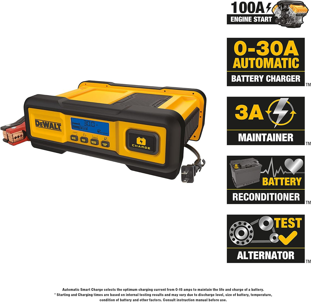 DEWALT DXAEC100 30A Battery Charger, 100A Engine Start and 3A Maintainer