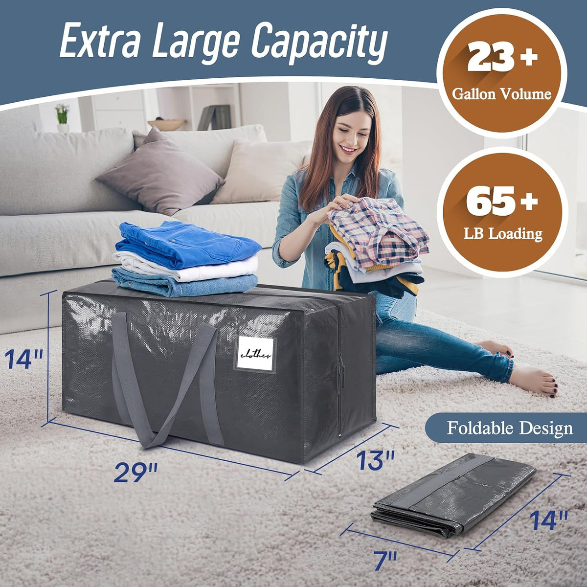 12 Pack Extra Heavy Duty Large Moving Bags with Strong Zipper, Gray