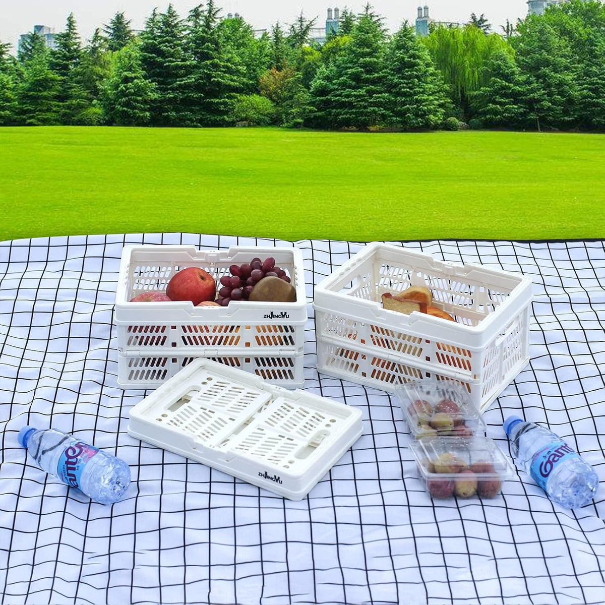 ZHJINGYU Plastic Basket Storage Crates,2-pack Plastic Baskets for organizing,Collapsible Shopping Basket,Foldable Crate with Handles,Collapsible Crate for Car,Kitchen,Bathroom,Medicine Grocery