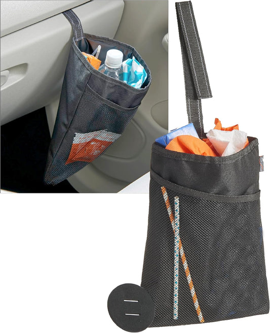 High Road TrimTrash Hanging Car Garbage Bag - Slim and Leakproof Car Trash Bag with Magnetic Closure and Storage Pocket - Attaches to Seat, Glovebox or Console