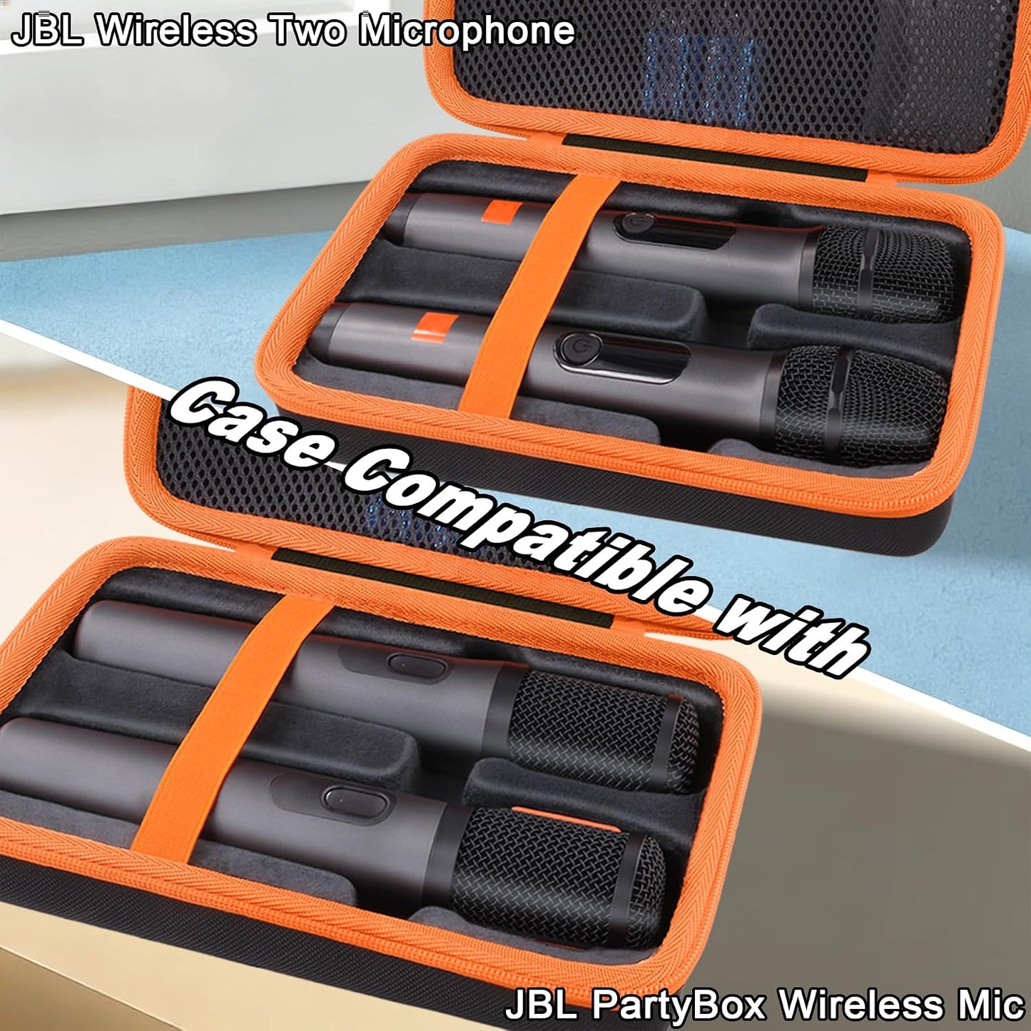 Wireless Microphone Case Compatible with JBL Wireless Two Microphone System, Dual Mic Storage Travel Bag for Handheld Microphones, Receiver, Adapter, AA Batteries, Shockproof EVA Carrying Case