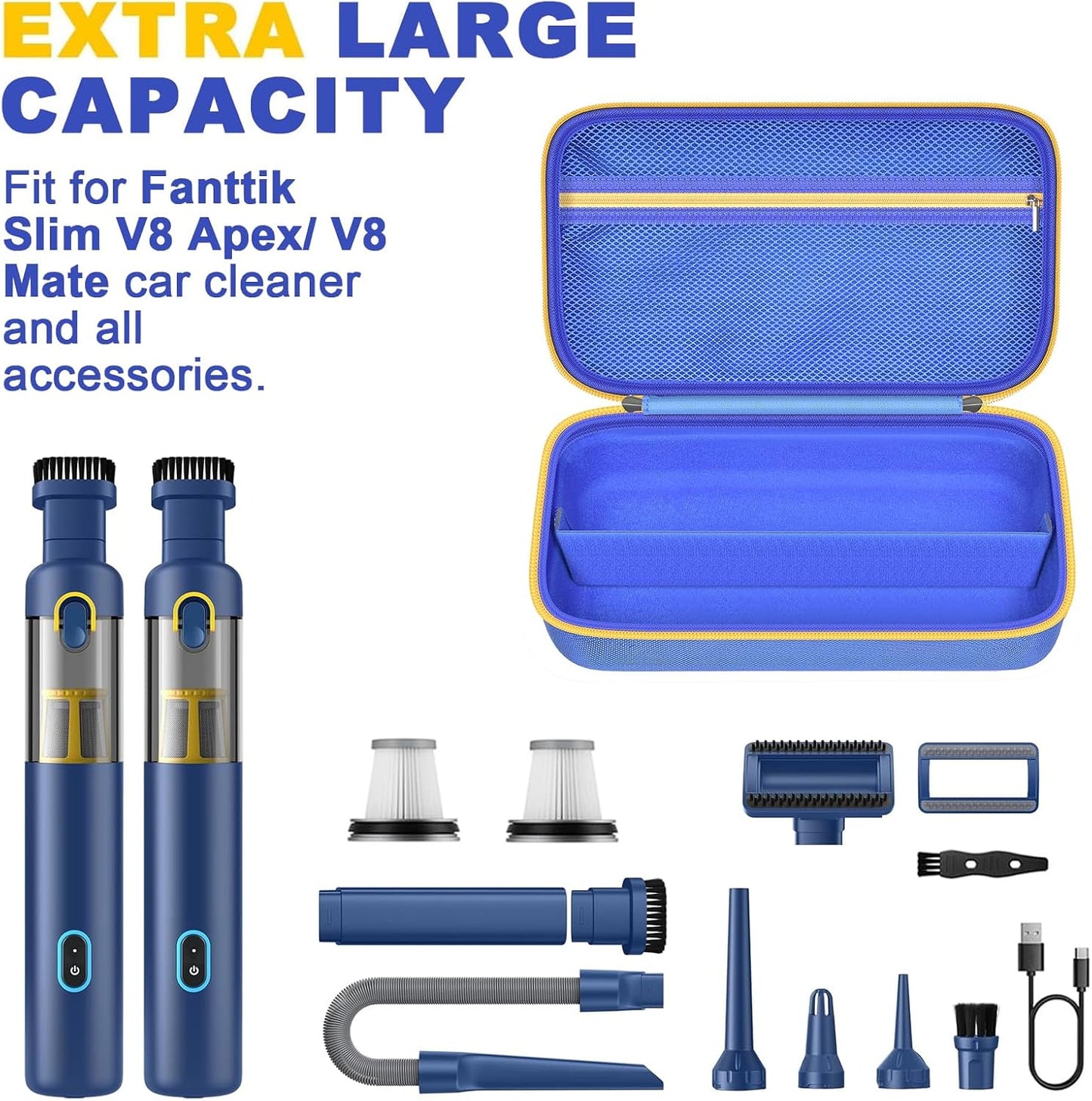 GWCASE Small Vacuum Car Case for Fanttik Slim V8 Apex/Mate, Case Only | Removable Divider, Mesh Pocket for Accessories, EVA Shell Protection for Trunk, Truck and Road-Trip Storage