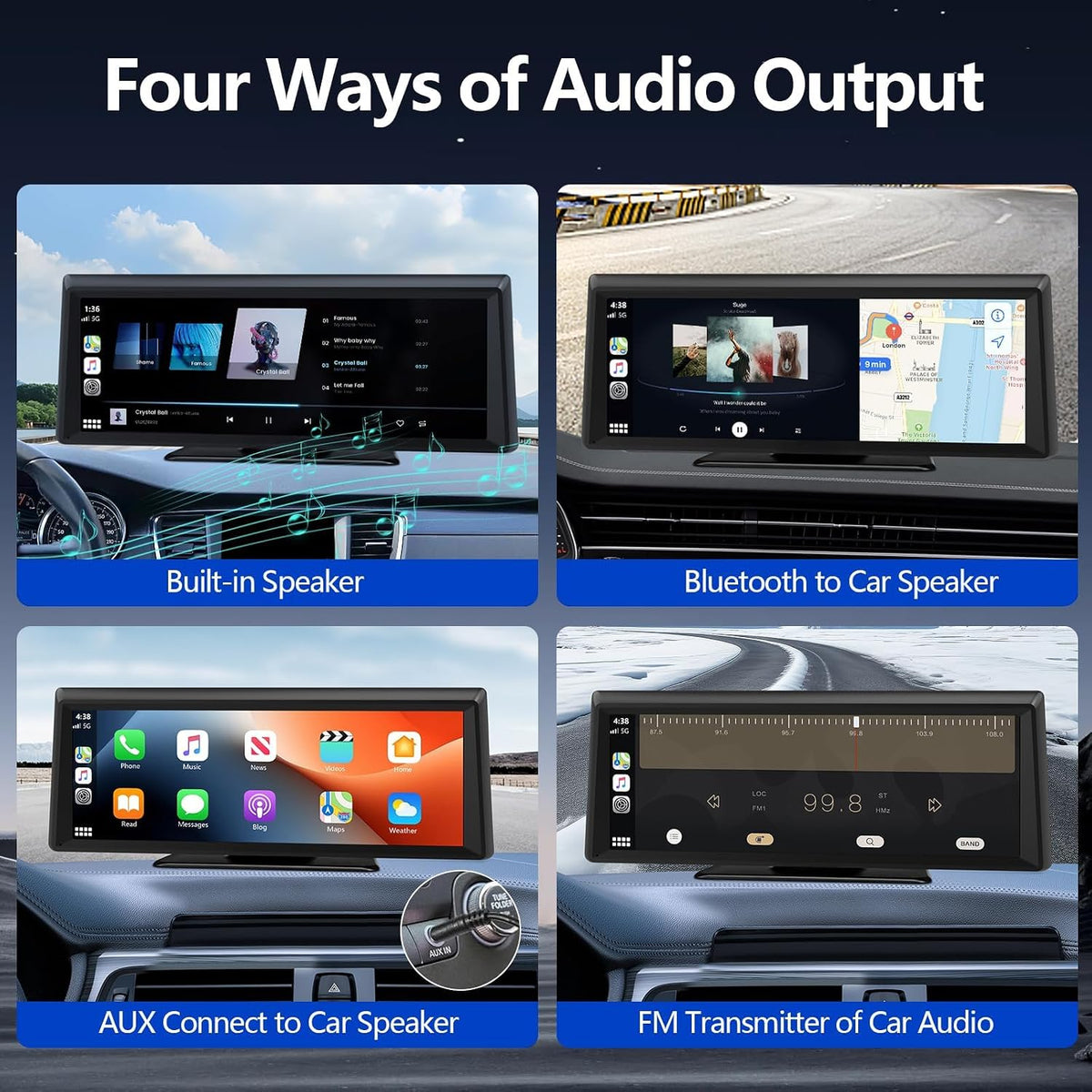 8.1" Portable Wireless Carplay Screen for Car, 2K Dash Cam & 1080P Backup Camera, Touchscreen Car Stereo with Apple Car Play/Android Auto, GPS, Bluetooth, Mirror Link, Voice Control for All Vehicles