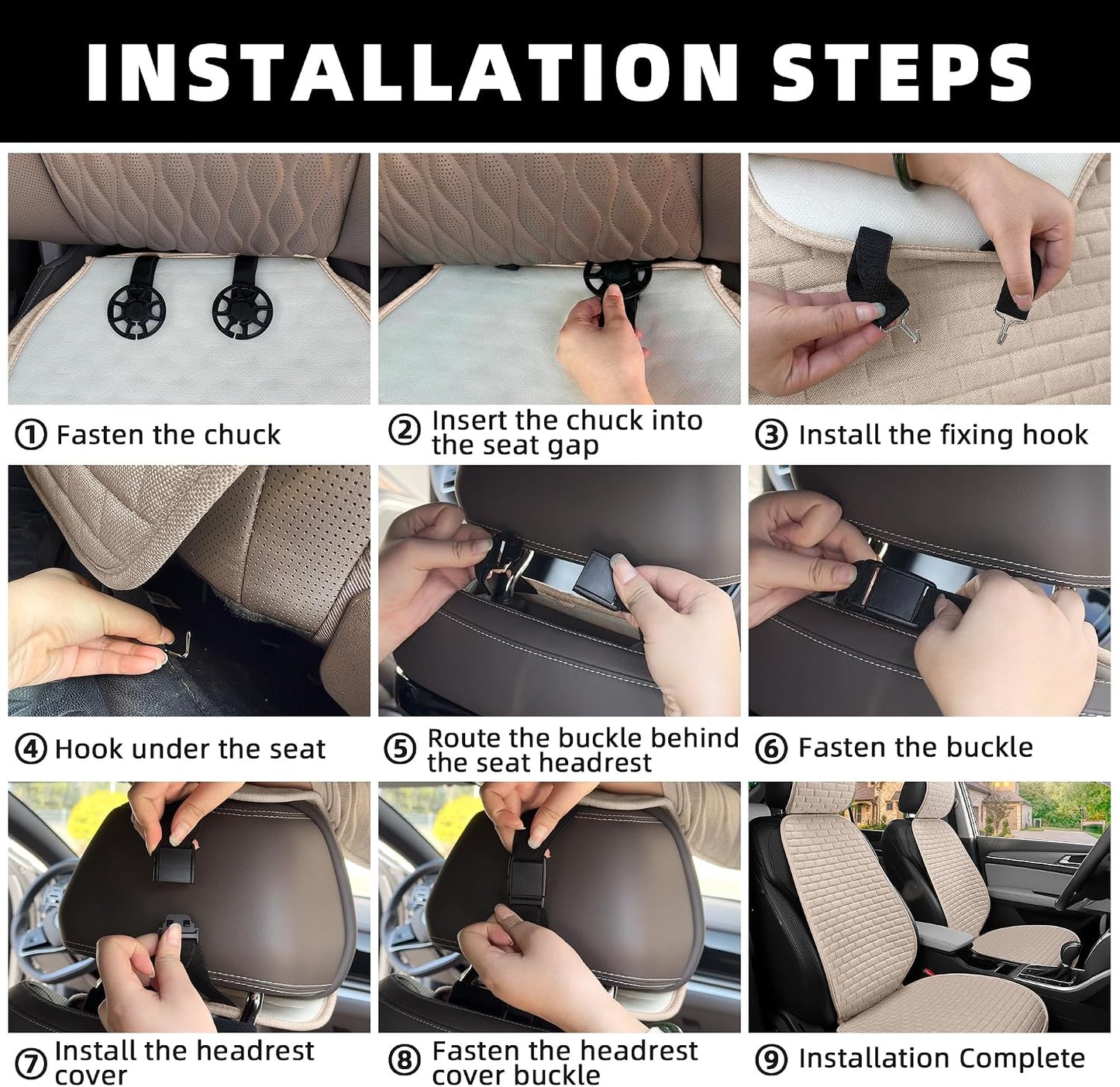 Linen Car Seat Covers Front Seat Covers - 2 PCS Durable & Non-Slip Breathable Cloth Fabric Car Seat Protector, Universal Fit for Most Automotive, Vans, SUVs, Trucks - Beige