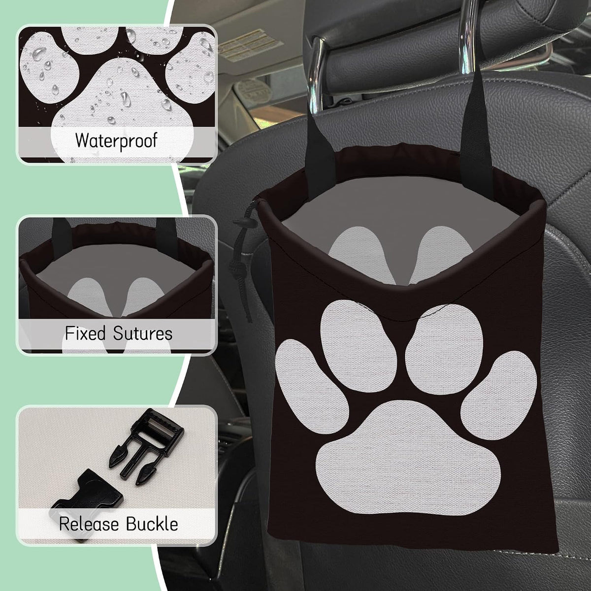 Dog Paw Car Trash Bag,Hanging Drawstring Car Garbage Bag,Waterproof Canvas Car Back Seat Organizer with Adjustable Buckle,for Vehicles,SUVs,Camping,Road Trips