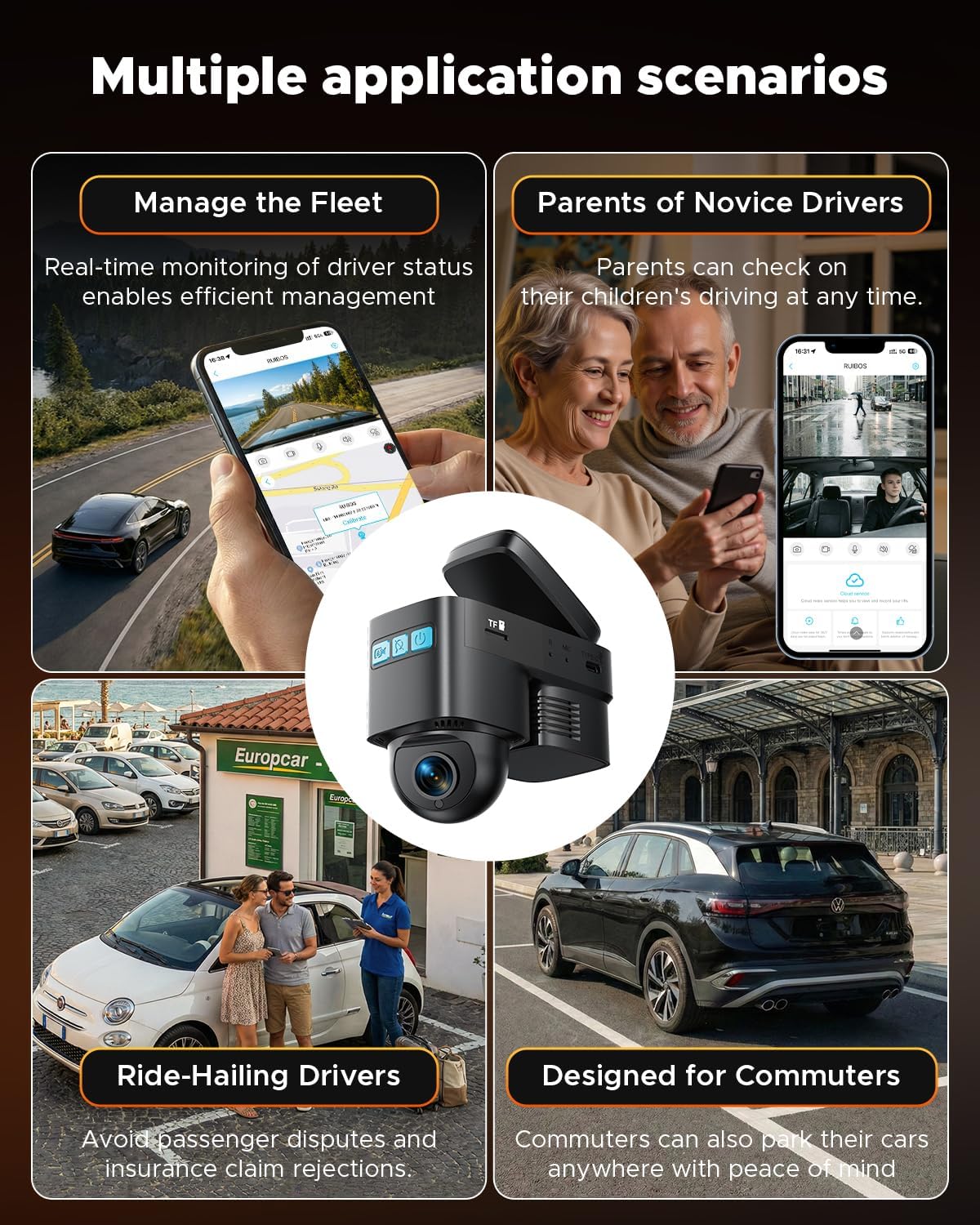 Volam 4G LTE Cellular Dash Cam with Live Streaming & GPS Tracking - Dual Car Security Camera with Remote Live View,Cloud Storage,AI Motion Detection,Sentry Mode, Anti-Theft Protection for Vandalism