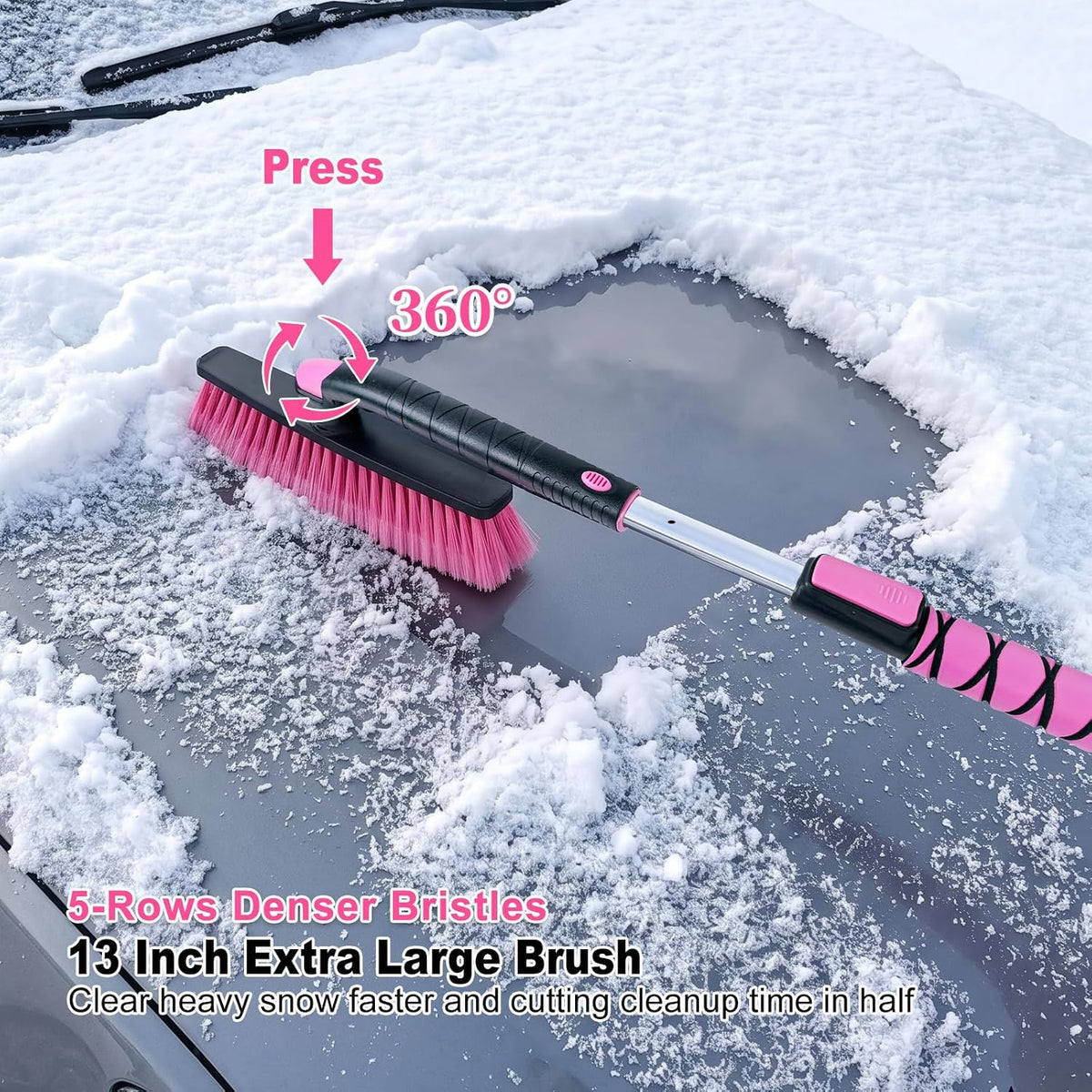 48 Inch Long Ice Scraper with Snow Brush Extendable 360° Pivoting