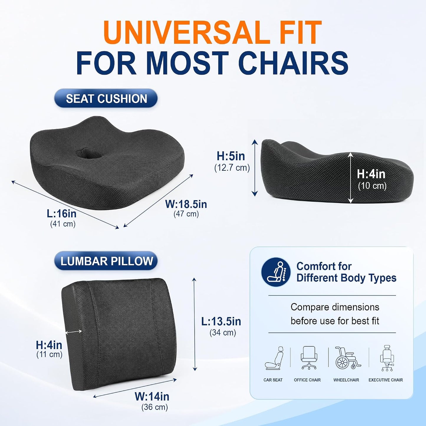 Allaboutsla Car Seat Cushion and Lumbar Back Support Pillow Set for Driving | Memory Foam Car Seat Cushions, Back Support for Car, Car Cushion for Height, Pressure Relief for Trucks, Office Chairs, Black