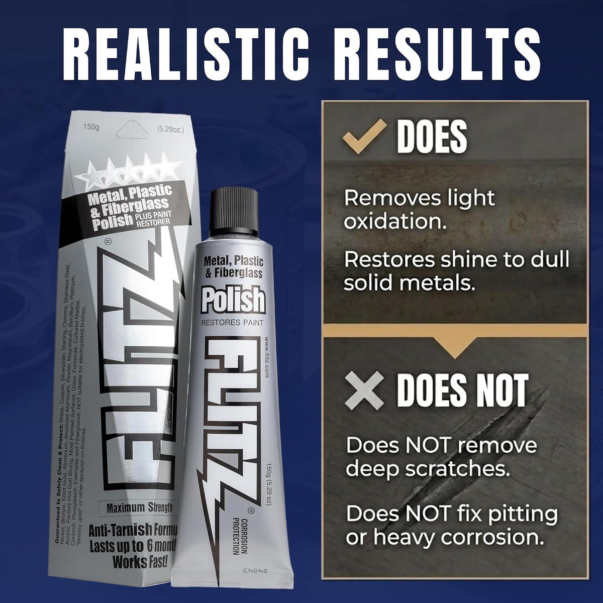 Flitz Metal Polish Paste - 5.29oz USA-Made Polish for Solid Chrome, Stainless Steel, & Aluminum - Non-Abrasive for Light Oxidation - Requires Manual Buffing - Not for Plated/Coated Surfaces (1 Pack)