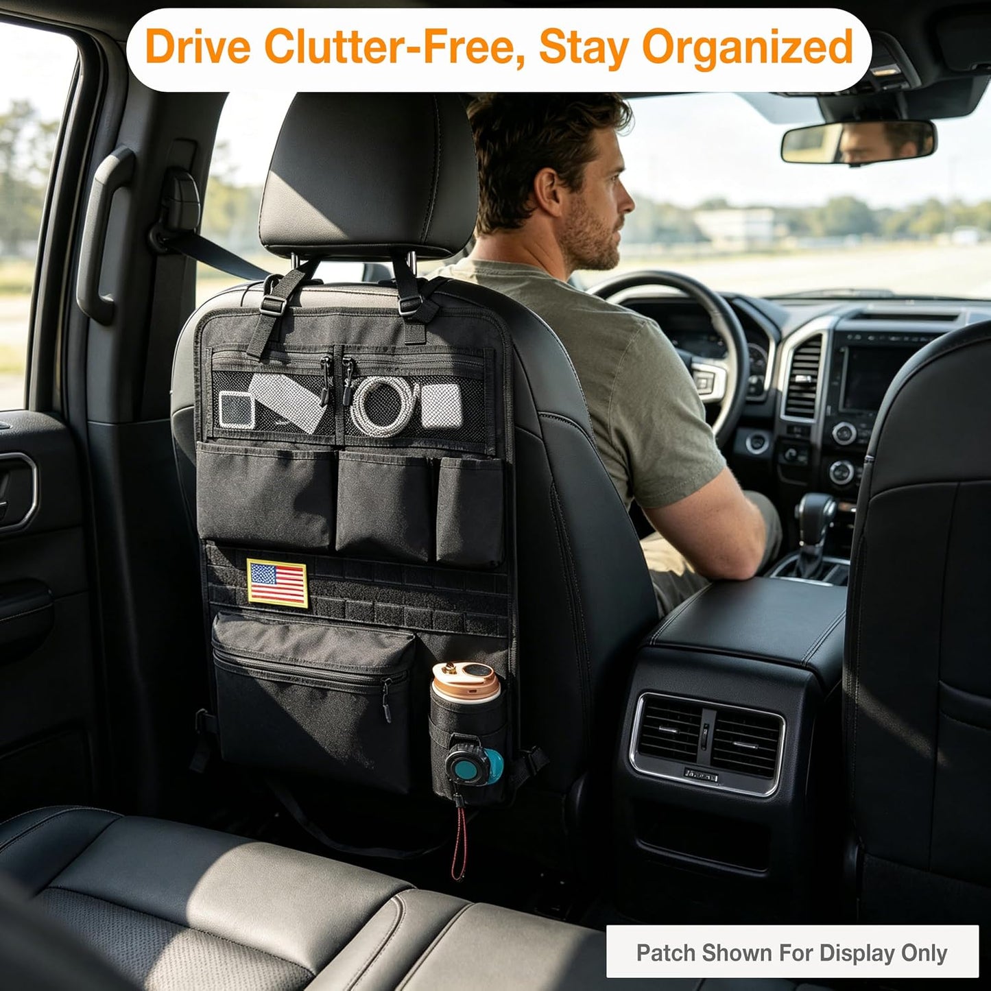 Tactical Car Seat Back Organizer with 7 Pockets and Zipper Pocket, MOLLE Seat Organizer with Hook & Loop Panel, Universal Fit for Car SUV Truck Jeep