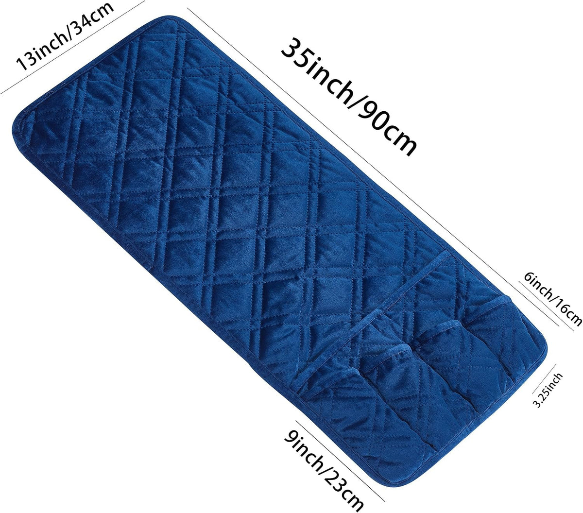 Brilliant Sunshine Dark Blue Velvet Couch Armrest Cover, 35"×13"