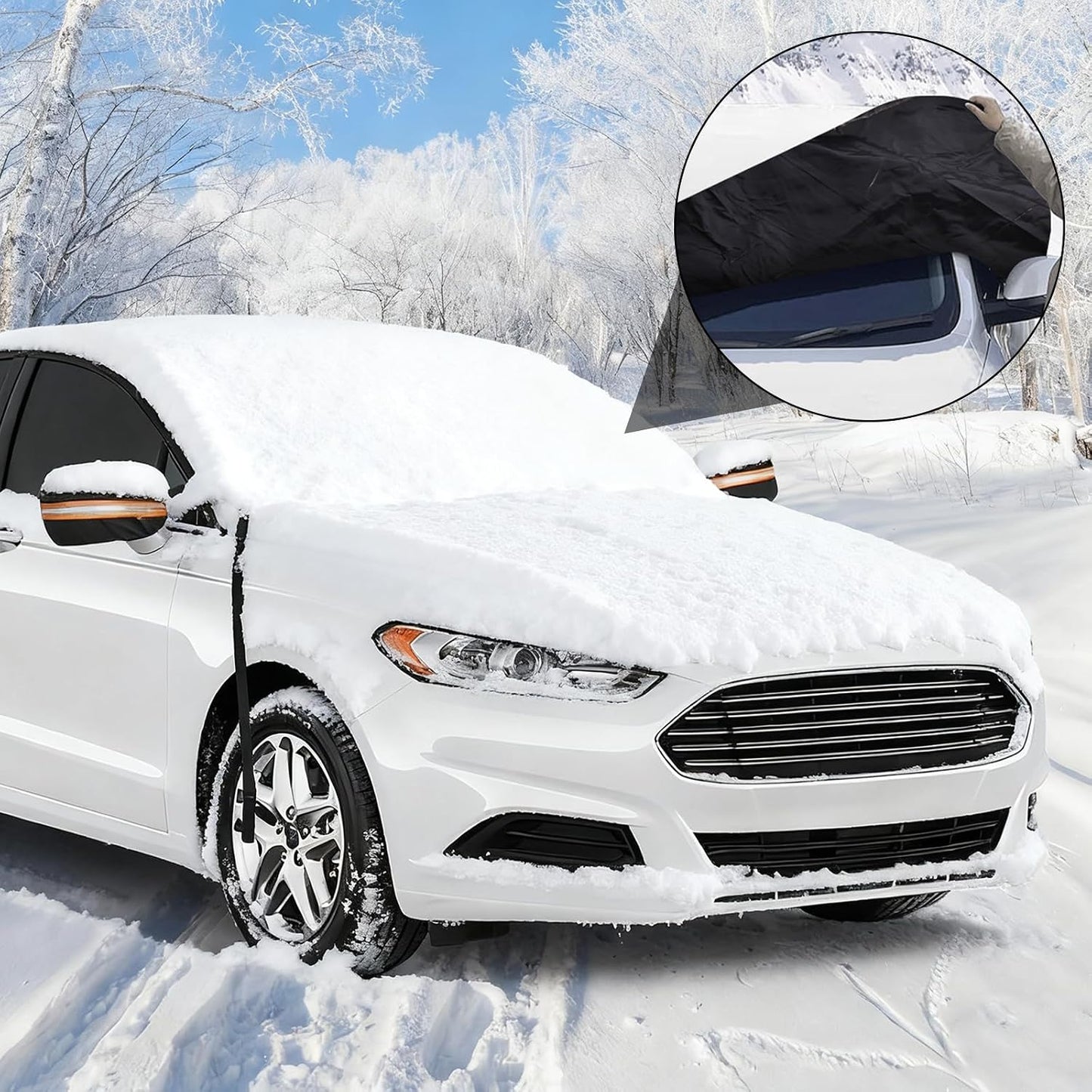 Car Windshield Cover for Snow and Ice, Car Windshield Snow Cover Kit with Side Mirror Cover, 600D Frost Guard Windshield Cover, Winter Frost Hail Protector for Sedan Truck SUV and MPV