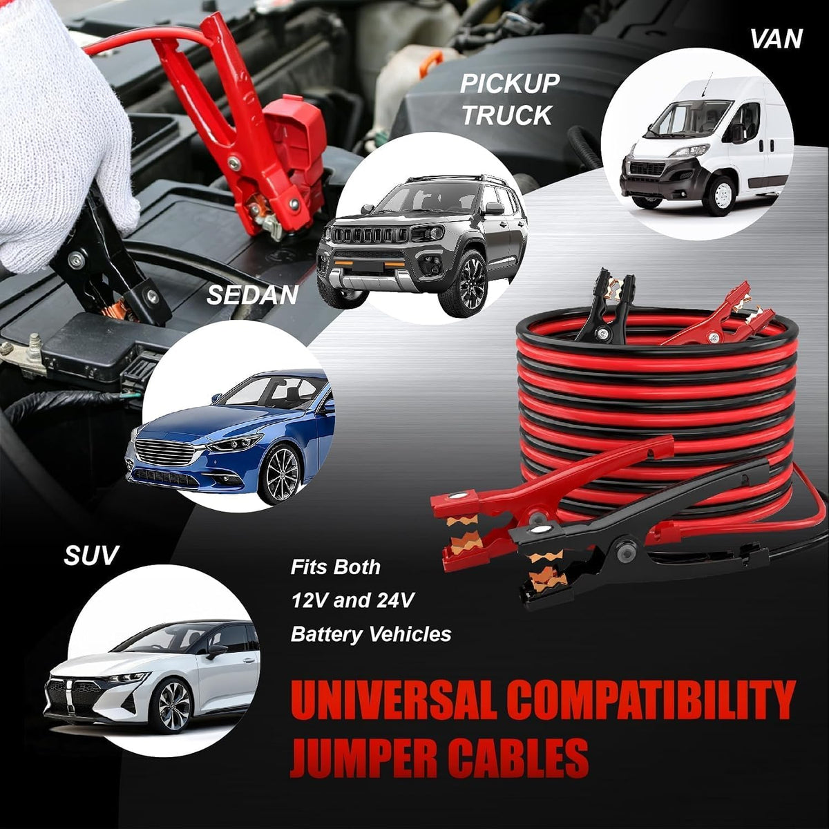 8 Gauge 12 Feet Jumper Cables for Car,Quick Connect Booster Wires