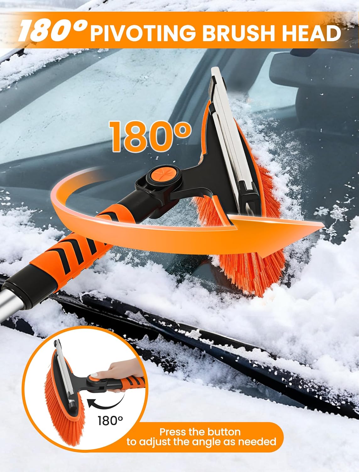 Ordenado 43" Snow Brush and Ice Scraper - Extendable Snow Scrapers and Cleaner for Car Windshield, 180° Pivoting Window Snowbrush with Foam Grip, Long Winter Broom Brushes for SUV, Truck, Auto Vehicle