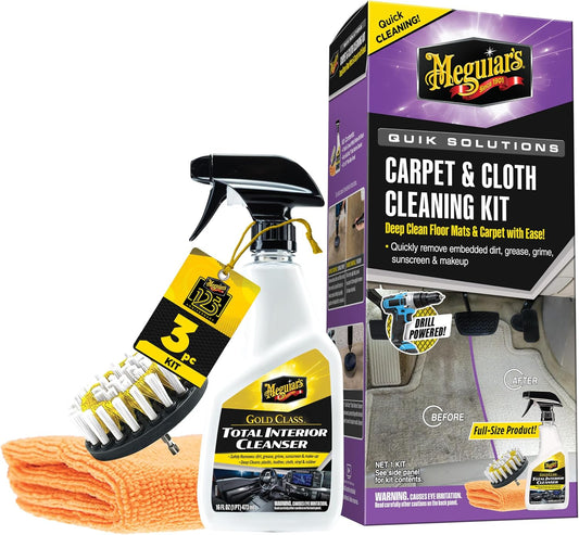 Meguiar's Carpet &amp; Cloth Kit,This Car Care Kit includes a Premium Fabric &amp; Carpet Cleaner and Accessories,A Plush Microfiber Towel and 4” Drill Brush Attachment to Thoroughly Clean Interiors, Kit