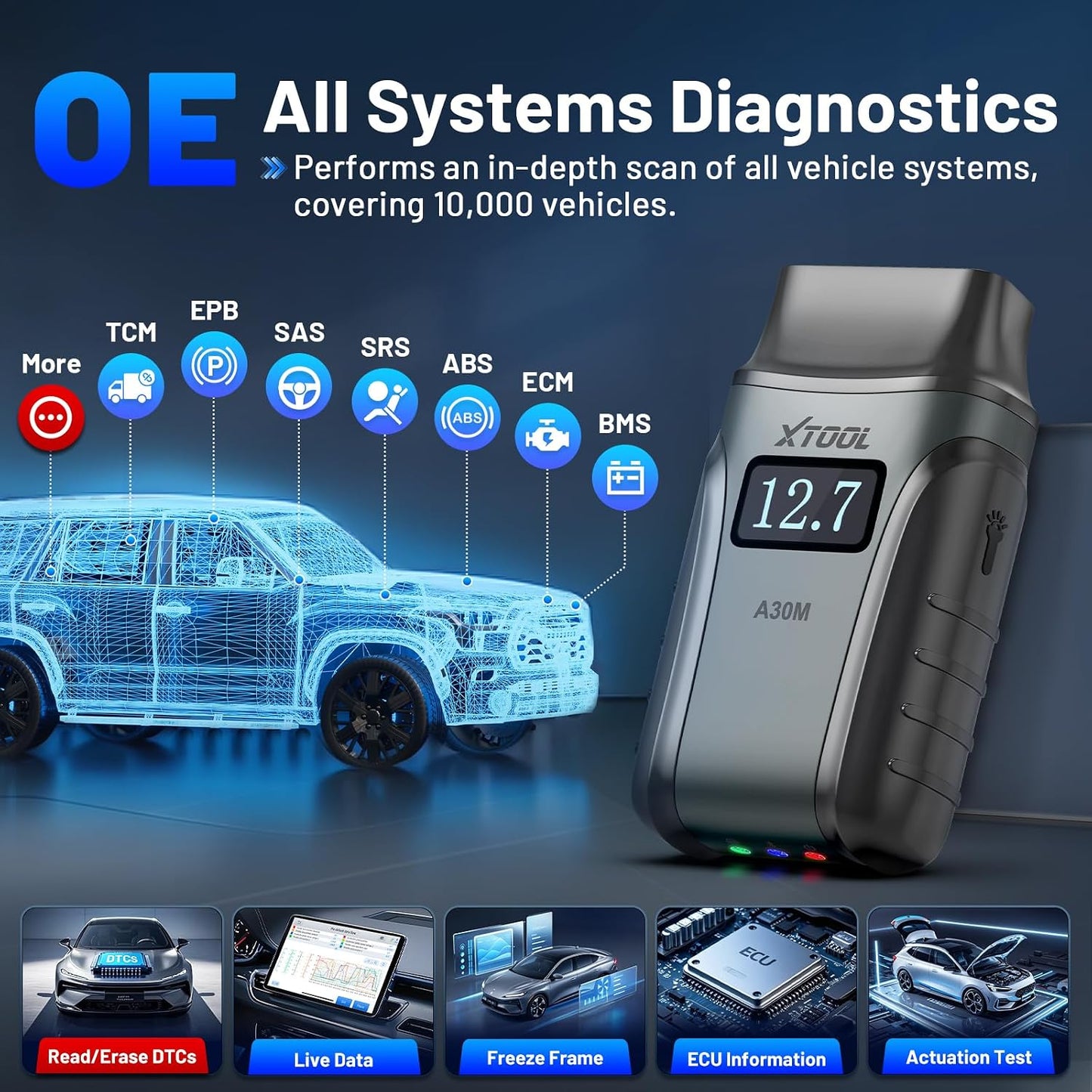 XTOOL A30M V2.0 OBD2 Scanner Diagnostic Tool, 26 Resets, All System, Wireless Bidirectional Scan Tool, Car Code Reader for EPB/Throttle/Crank Sensor Relearn, Lifetime Free Update, Android & iOS