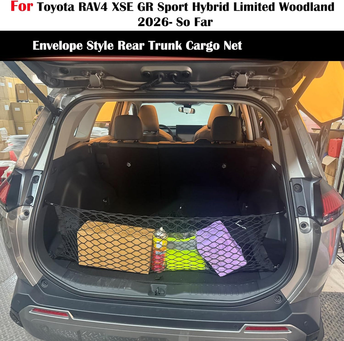 Rear Trunk Envelope Mesh Cargo Net Suitable for 2026 Toyota RAV4 Hybrid LE Limited SE Woodland Edition XLE Premium XSE Plug-ln GRSport Rear Trunk Mesh Cargo Storage Net Bag