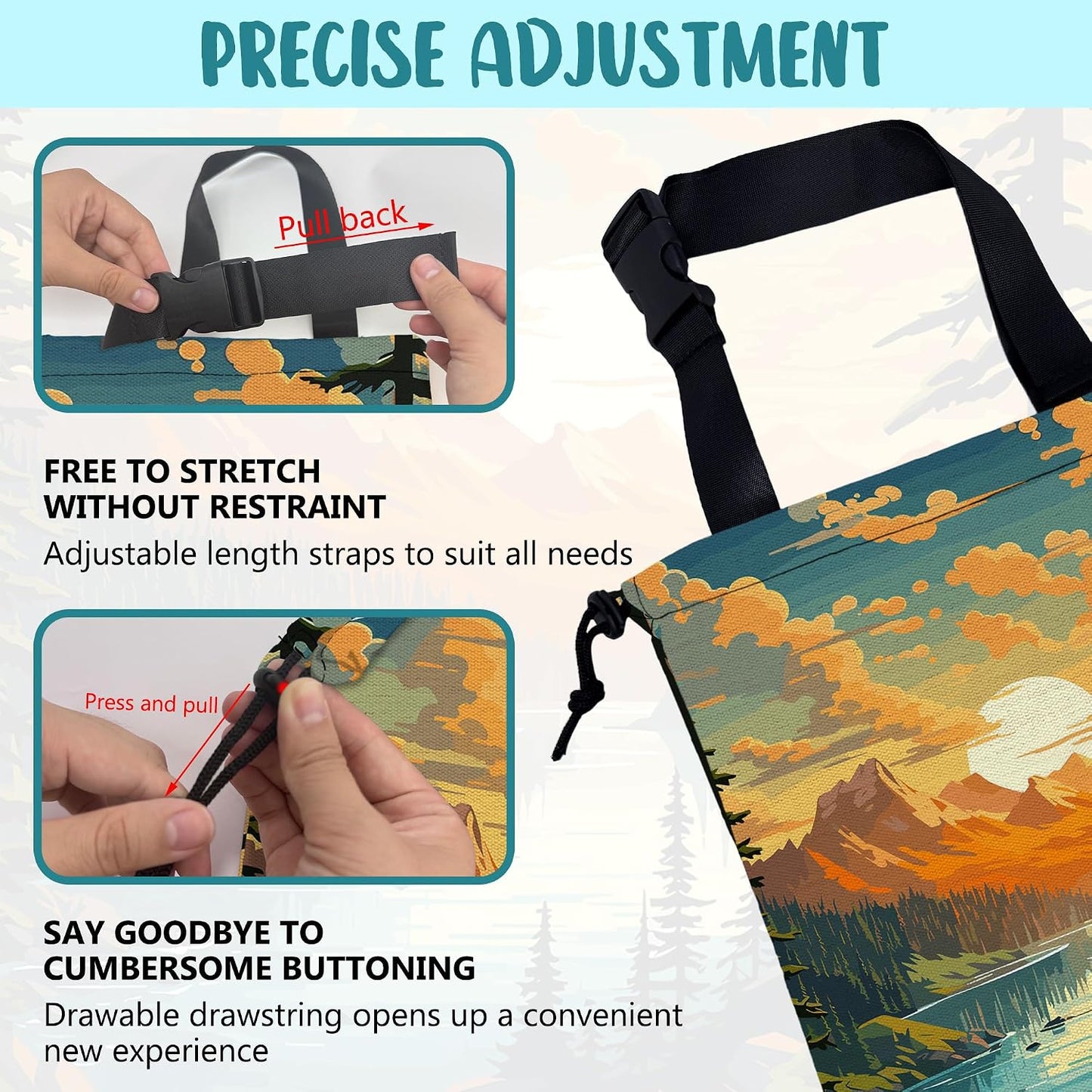 Car Garbage Bag Mountain Lake and Sunrise Drawstring Car Trash Bag Hanging for Back Seat with Adjustable Buckle Canvas Vehicle Trash Can Easy-to-Install