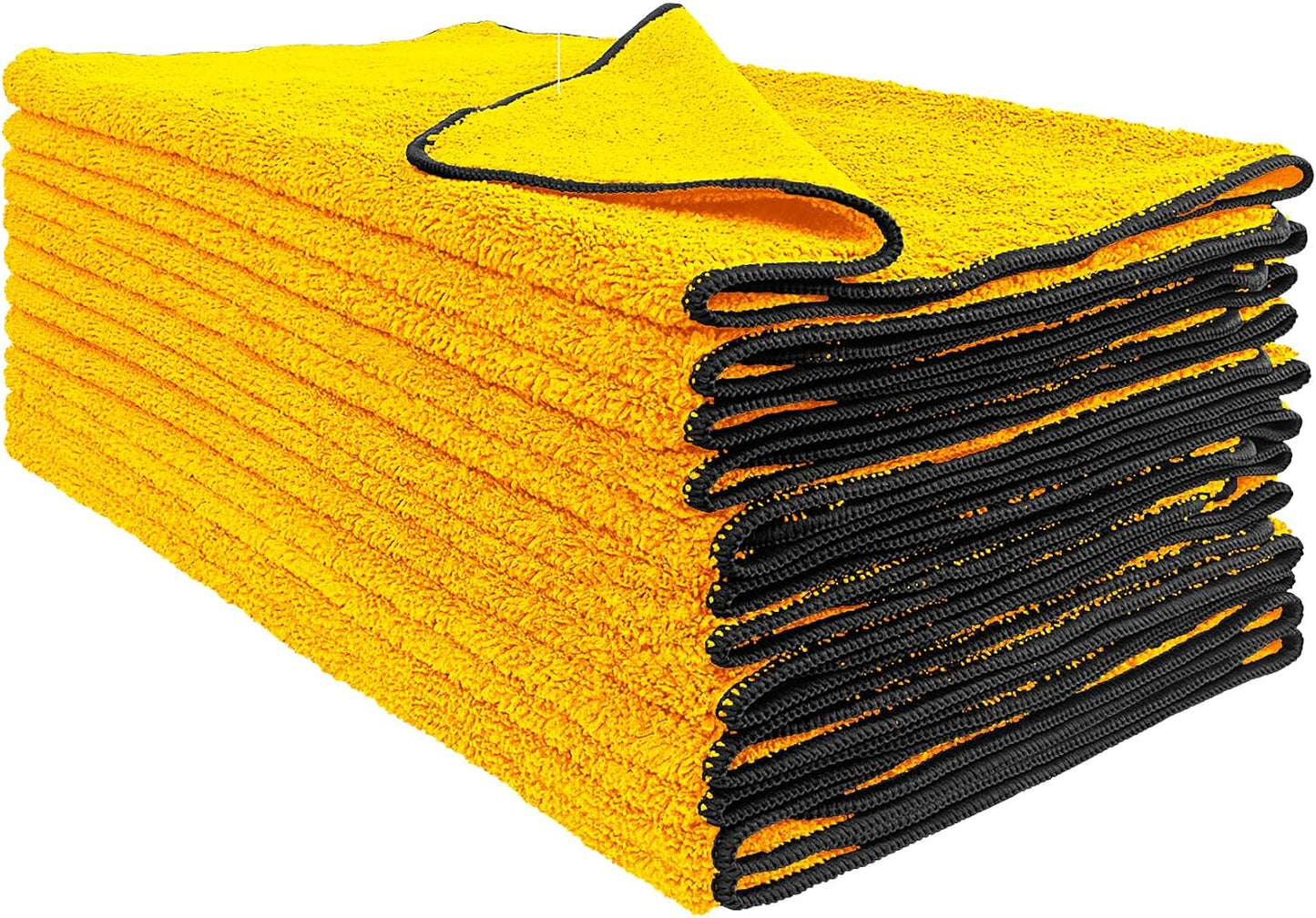 Detailer's Preference Dual Pile 400 GSM Microfiber Towels with Black Trim, All-Purpose Terry Weave Cleaning Cloths for Auto, Home, Boat, Scratch-Free & Reusable, 16x24 Inches, 12-Pack