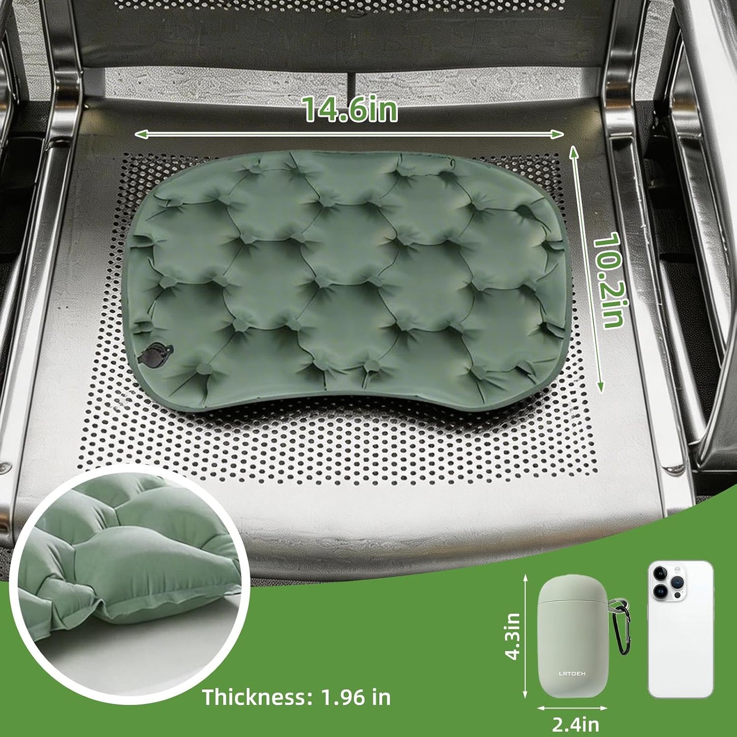Inflatable Seat Cushion with Pump, Portable Air Seat Pad | Lightweight waterproof material, airplane stadium camping hiking office car, pressure relief comfort, travel chair pad