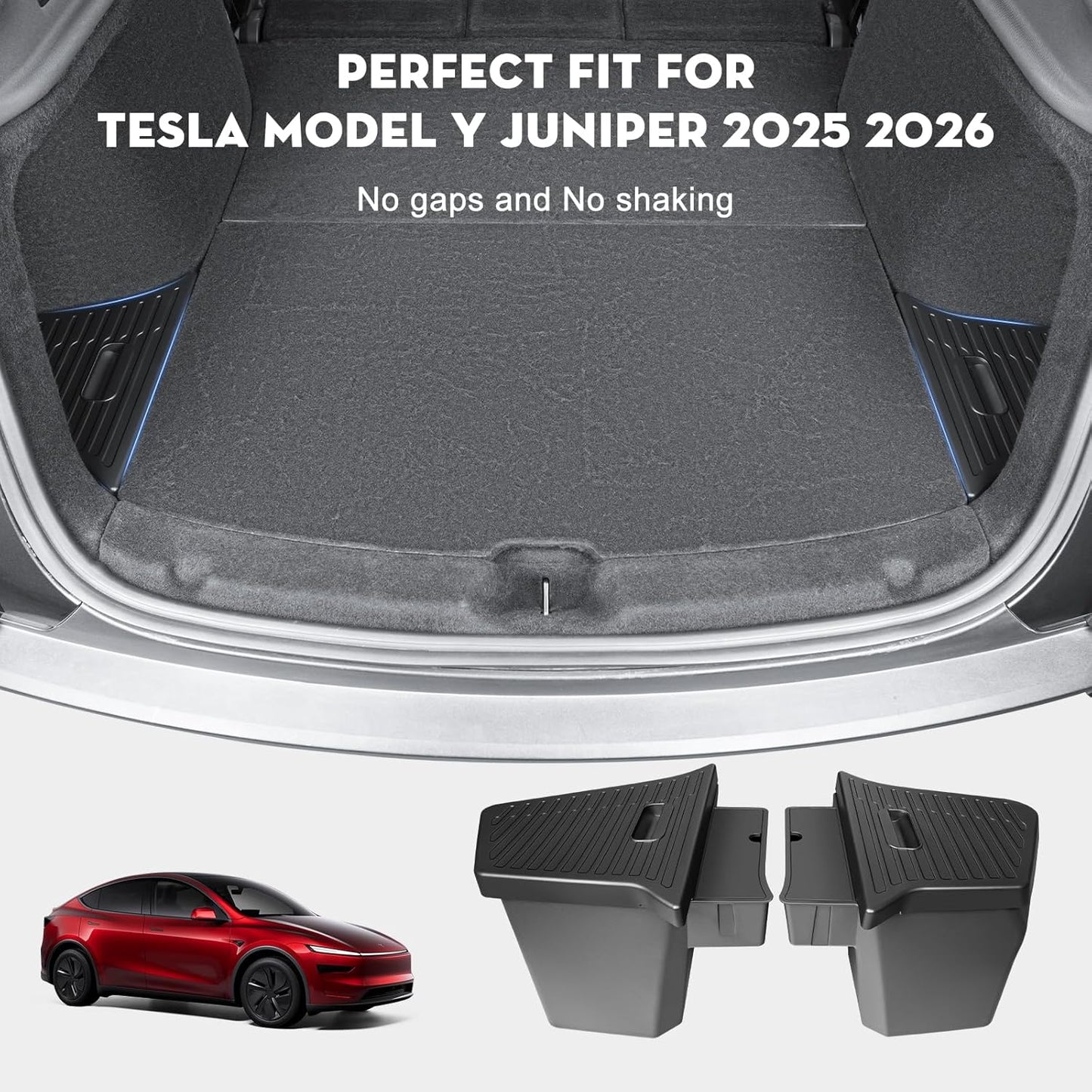 2PCS Rear Trunk Storage Bins with Lids for Tesla Model Y Juniper 5 Seater,TPE Side Cargo Organizer Boxes Rear Trunk Containers for New Tesla Model Y 2025-2026 Accessories