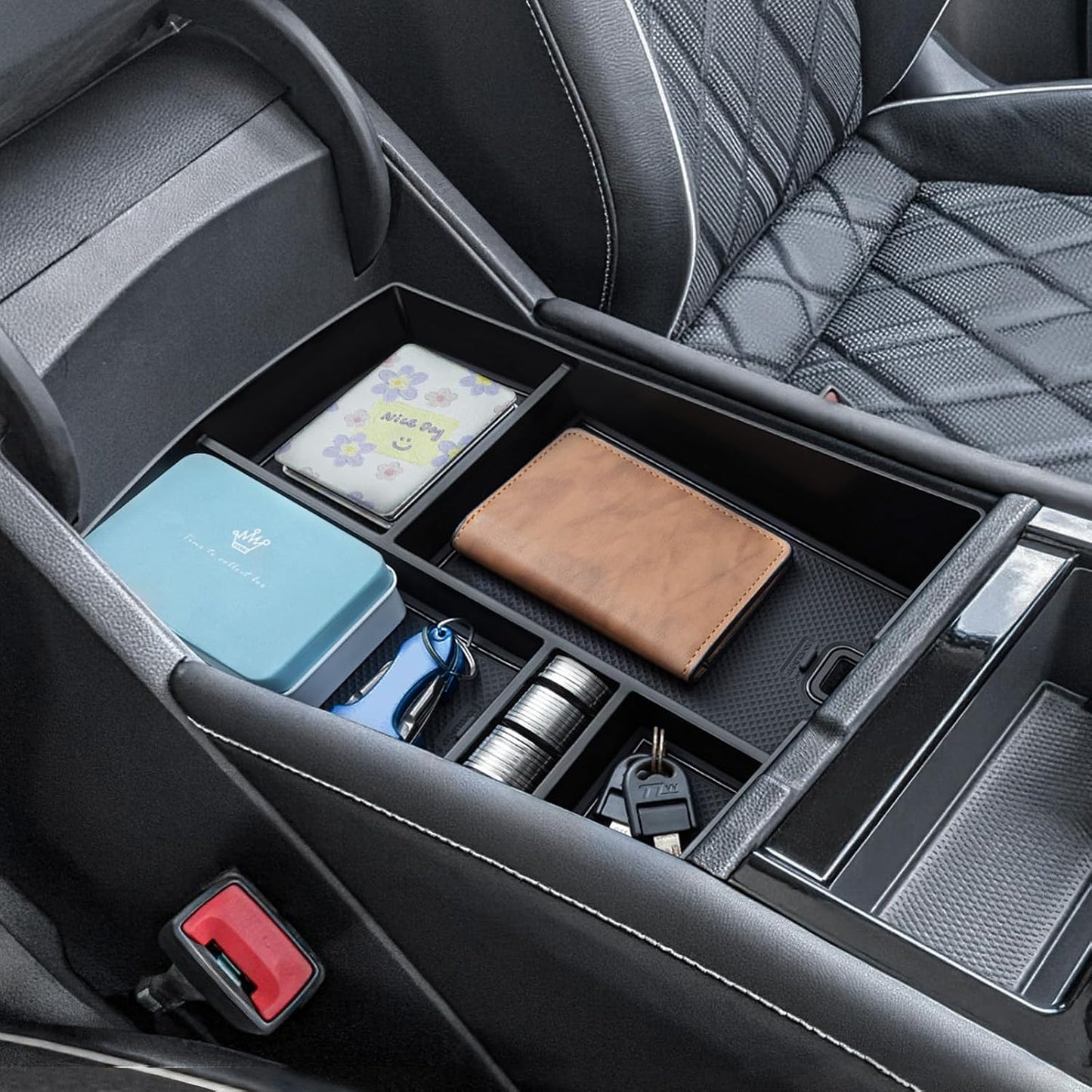 TOPINSTALL 26 New Console Organizer Compatible with 2024-2026 VW Atlas/Atlas Cross Sport Accessories, Armrest Box Storage Console Tray with Coin Holder Insert Interior Accessories