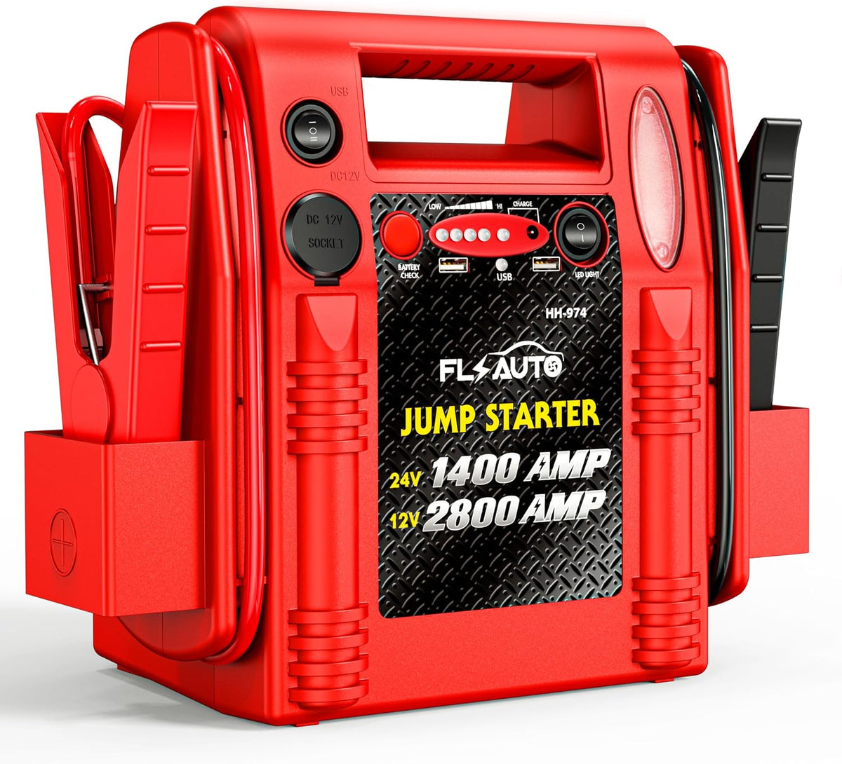 2800A/1400A Heavy Duty 12V/24V Car Jump Starter & Battery Booster – Jumper Pack, Lead-Acid Emergency Power for Cars, Trucks, SUVs, Boats, RVs | FlyAuto