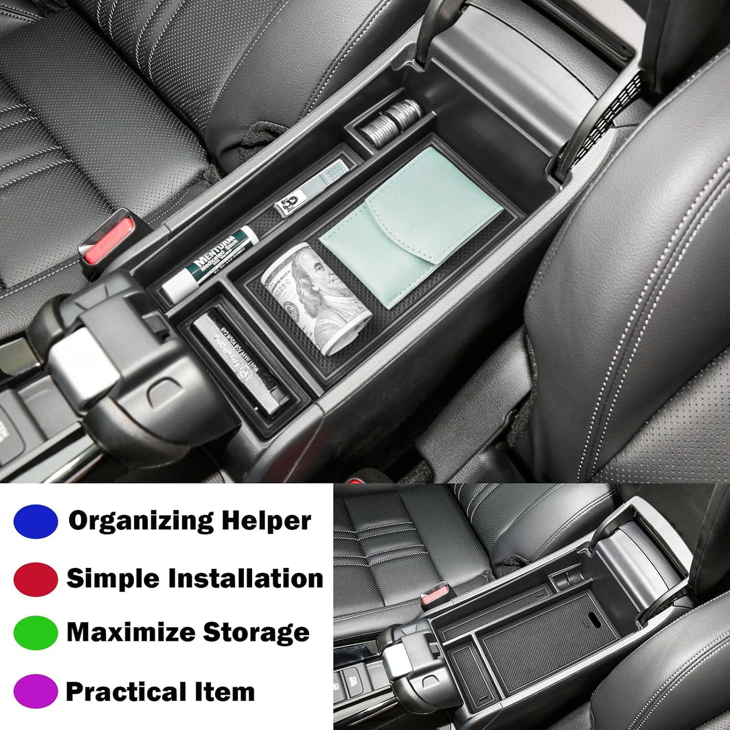 RUNROAD Center Console Organizer Tray Compatible with Honda HR-V 2023 2024 2025 2026 2027 HRV Accessories, ABS Console Organizer Armrest Storage Box Coin Holder, Black