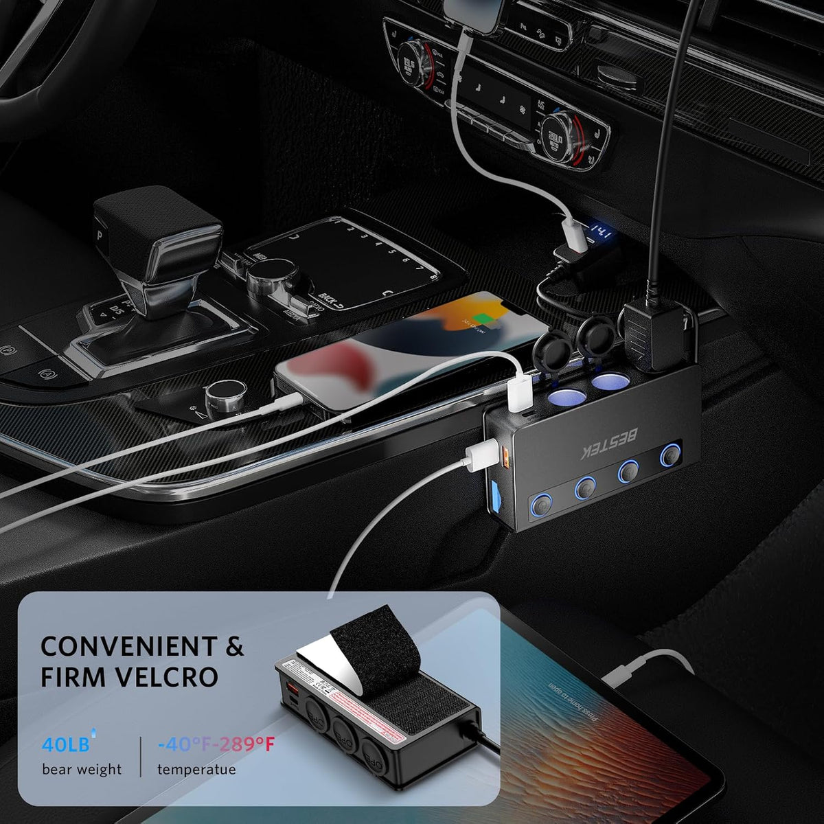BESTEK 180W 3-Socket Cigarette Lighter Splitter with PD65W/QC3.0