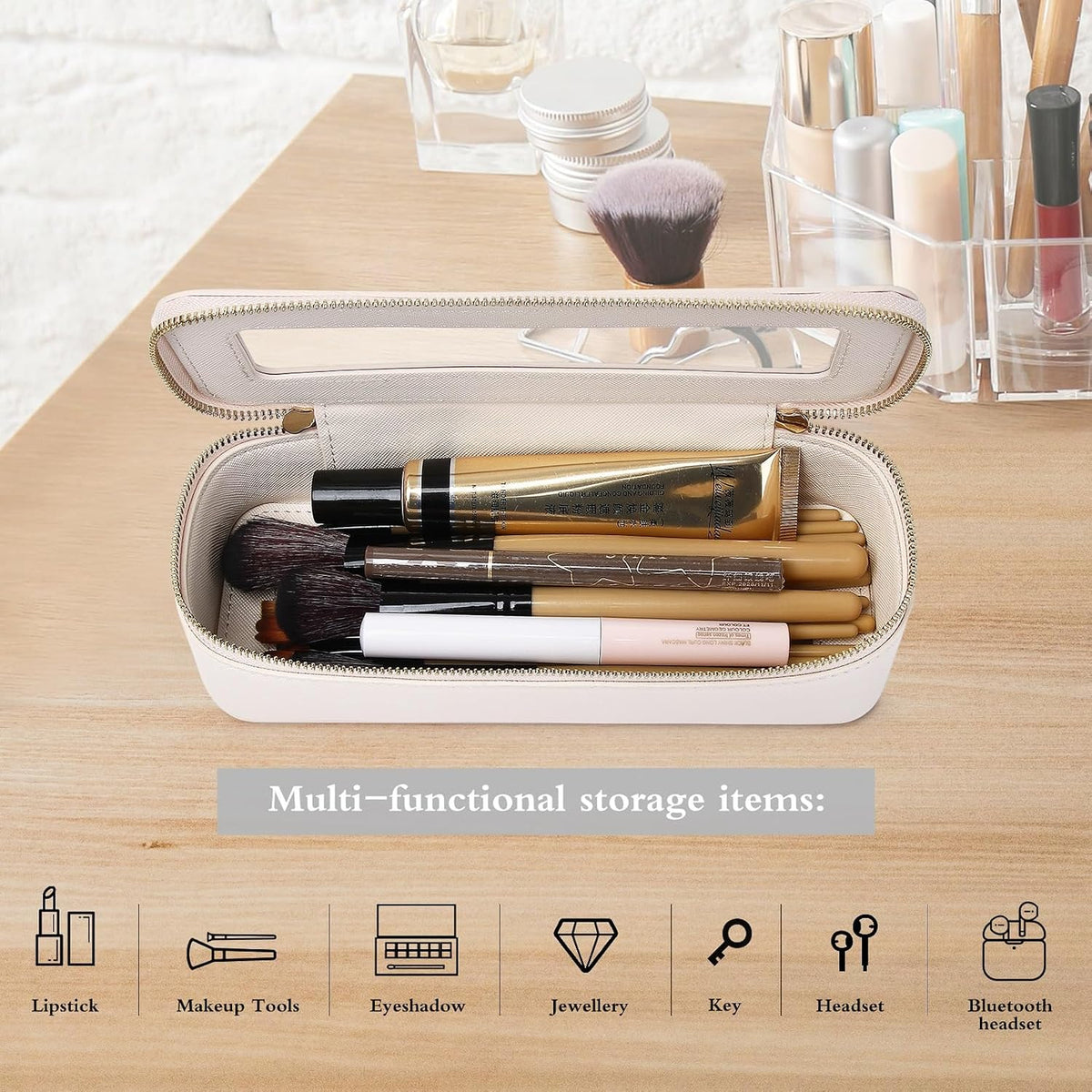 Pinkmik Makeup Brush Case, Beige, SLIM
