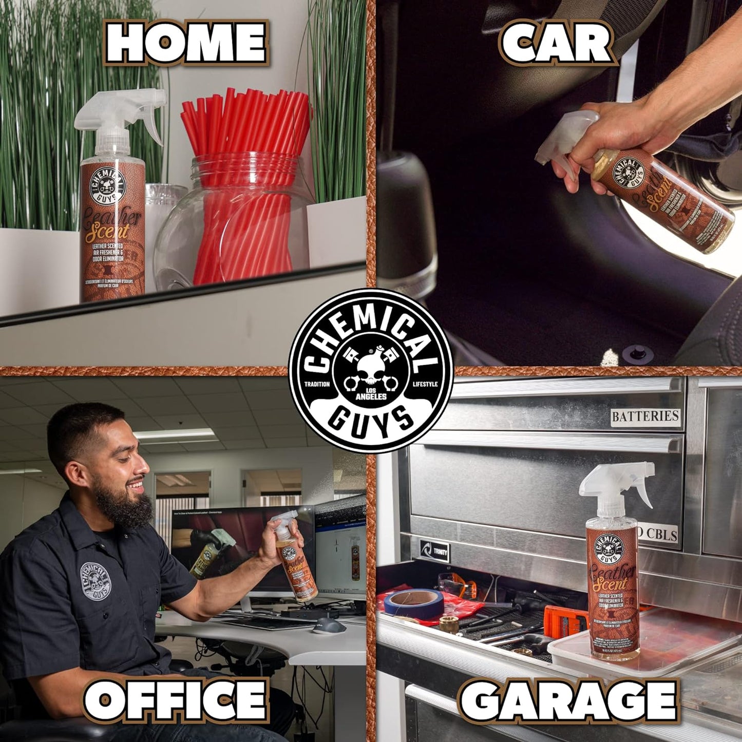 Chemical Guys, Leather Scent Air Freshener & Odor Neutralizer Spray, 16 oz | Rich leather scent refreshes interiors while neutralizing odors, adjustable spray for cars, trucks and SUVs