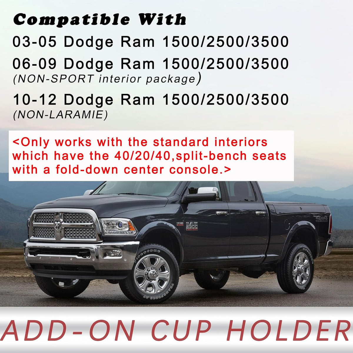 Cup Holder Attachment for Center Console | Compatible with 2003-2012 Dodge Ram 1500 2500 3500 Truck | Replaces SS281AZAA Front Seat Add-On Cupholder Tray Insert