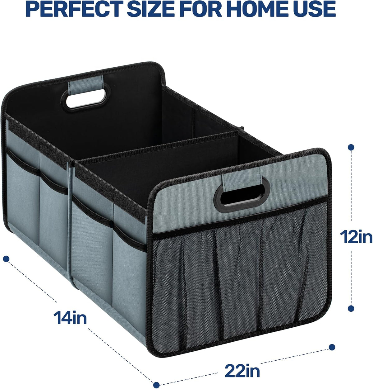 YSSOA 2 Compartments Car Trunk Organizer with Lid, 600D Oxford Polyester Car Storage, Anti-slip Collapsible Trunk Storage, Suitable for SUV, Minivan, Truck, Grey-Green