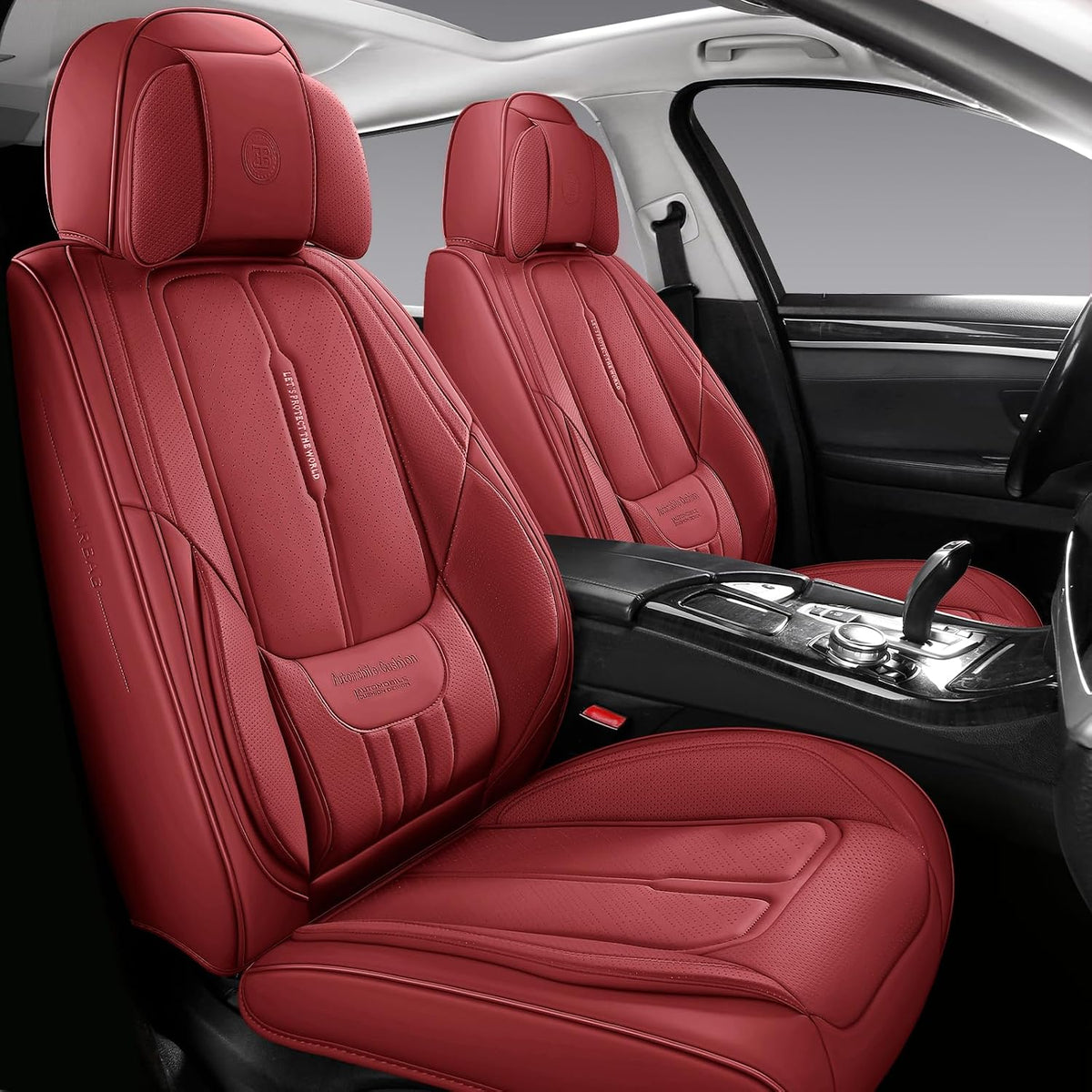 NS YOLO Universal Fit Premium Wine Red Leather 5-Seats Car Seat Covers