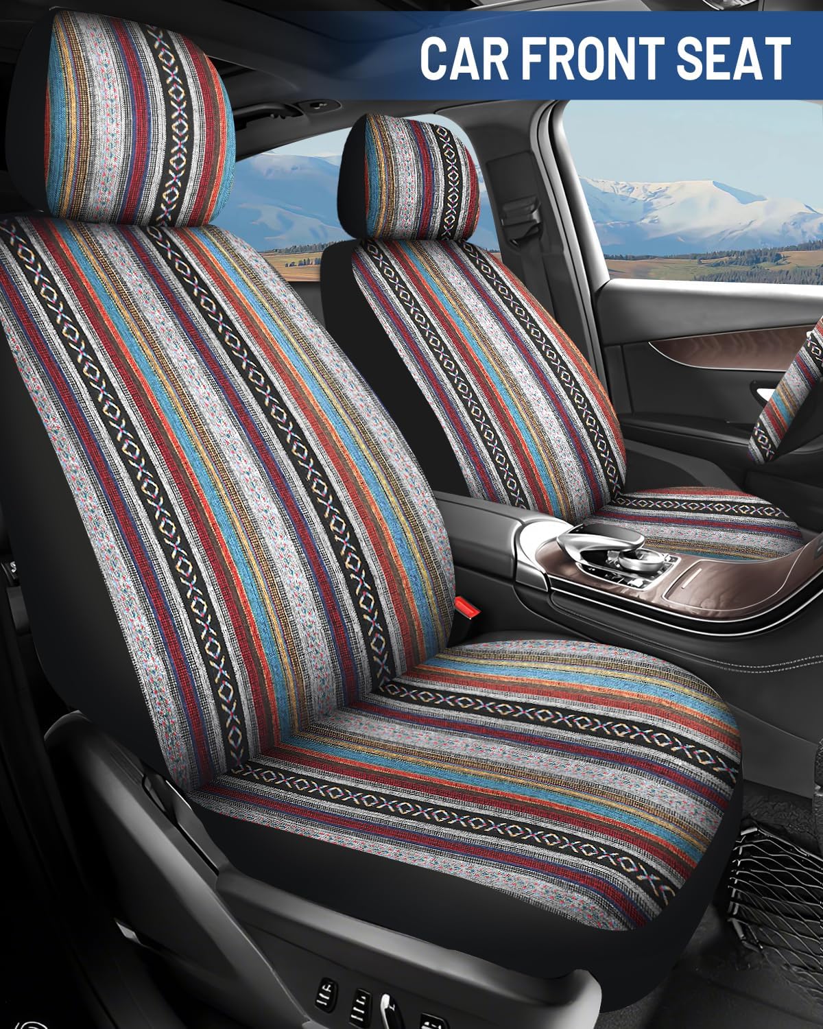 Baja Saddle Blanket Car Seat Covers Front Set 6PCS, Red