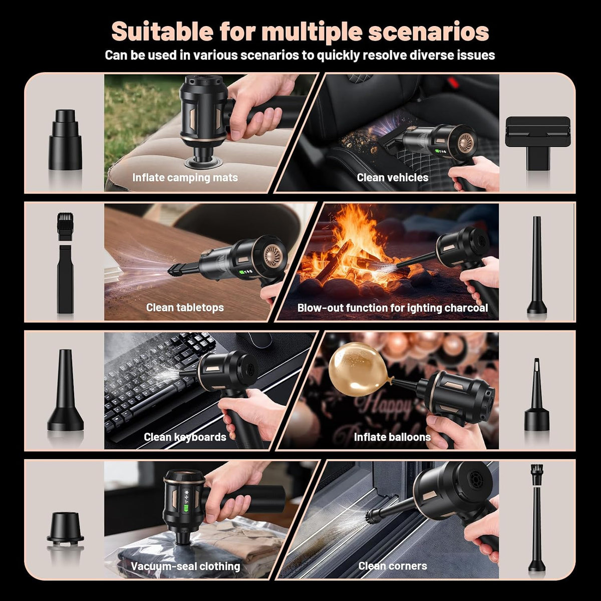 28000Pa Cordless Handheld Vacuum Cleaner, 4 in 1 Car Vacuum Air Duster & Blower Hand Held with 6000mAh LED Battery Display, Brushless Motor for Car, Home, Office, Pet Hair