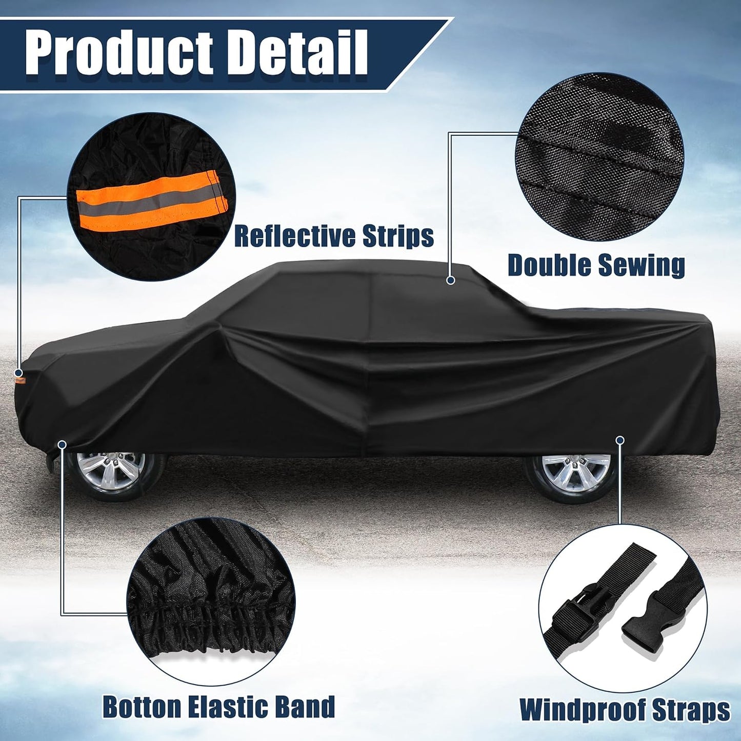 X AUTOHAUX Pickup Truck Car Cover for Toyota Tacoma Double Cab 4DR 5.0 ft Bed 2005-2021 Sun Rain Dust Wind Snow Protection 190T-PU W/Driver Door Zipper Black
