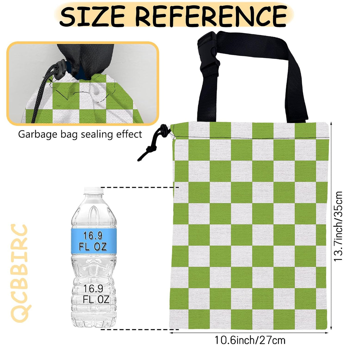 Car Trash Bag Waterproof Hanging Car Garbage Bag Green Checkered Plaid