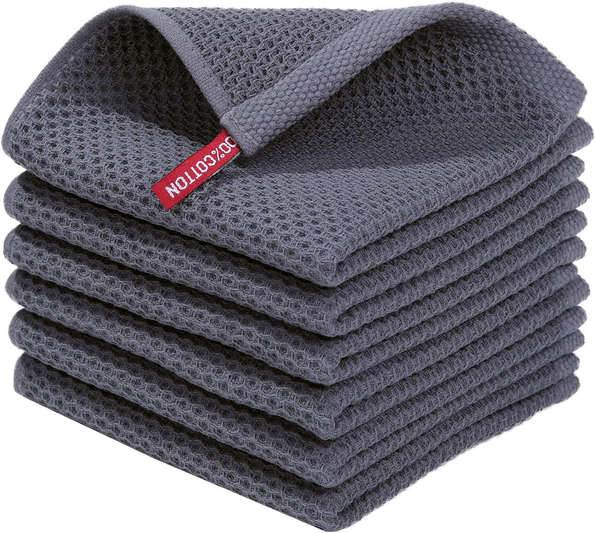 Homaxy 100% Cotton Waffle Weave Kitchen Dish Cloths 6-Pack, Dark Grey
