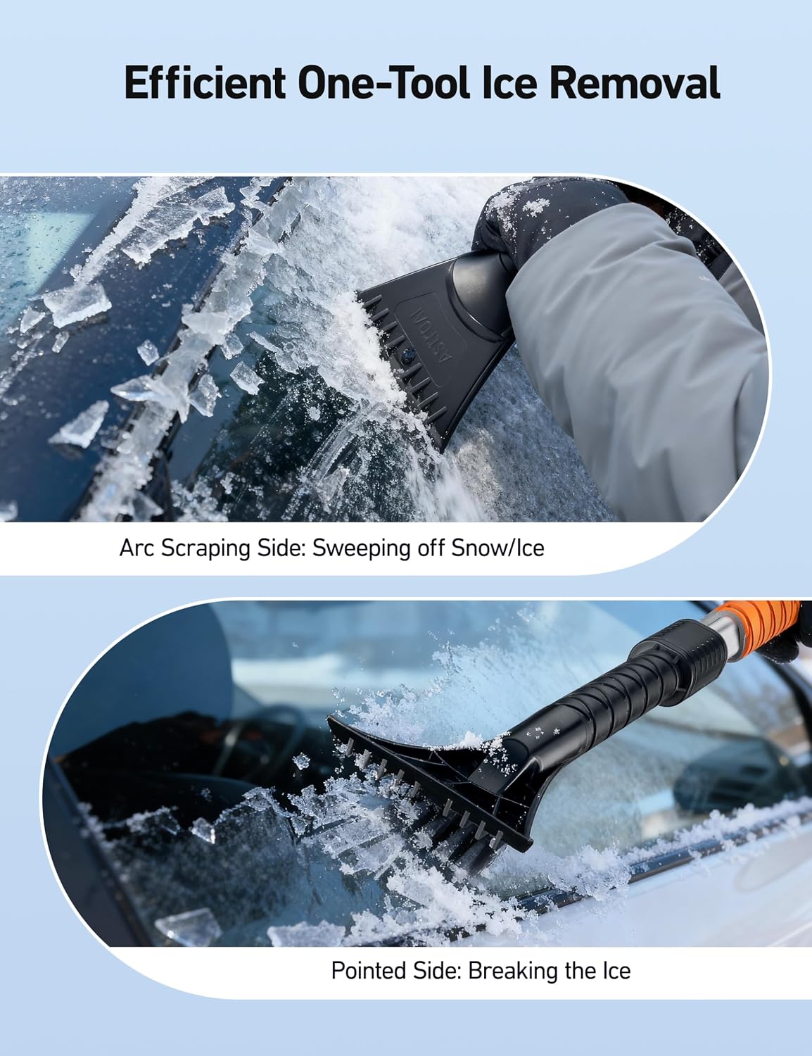 AstroAI 47.2" Ice Scrapers for Car Windshield and Extendable Snow Brush with Foam Grip and 360° Pivoting Brush Head for Auto Car Truck and SUV(Orange)