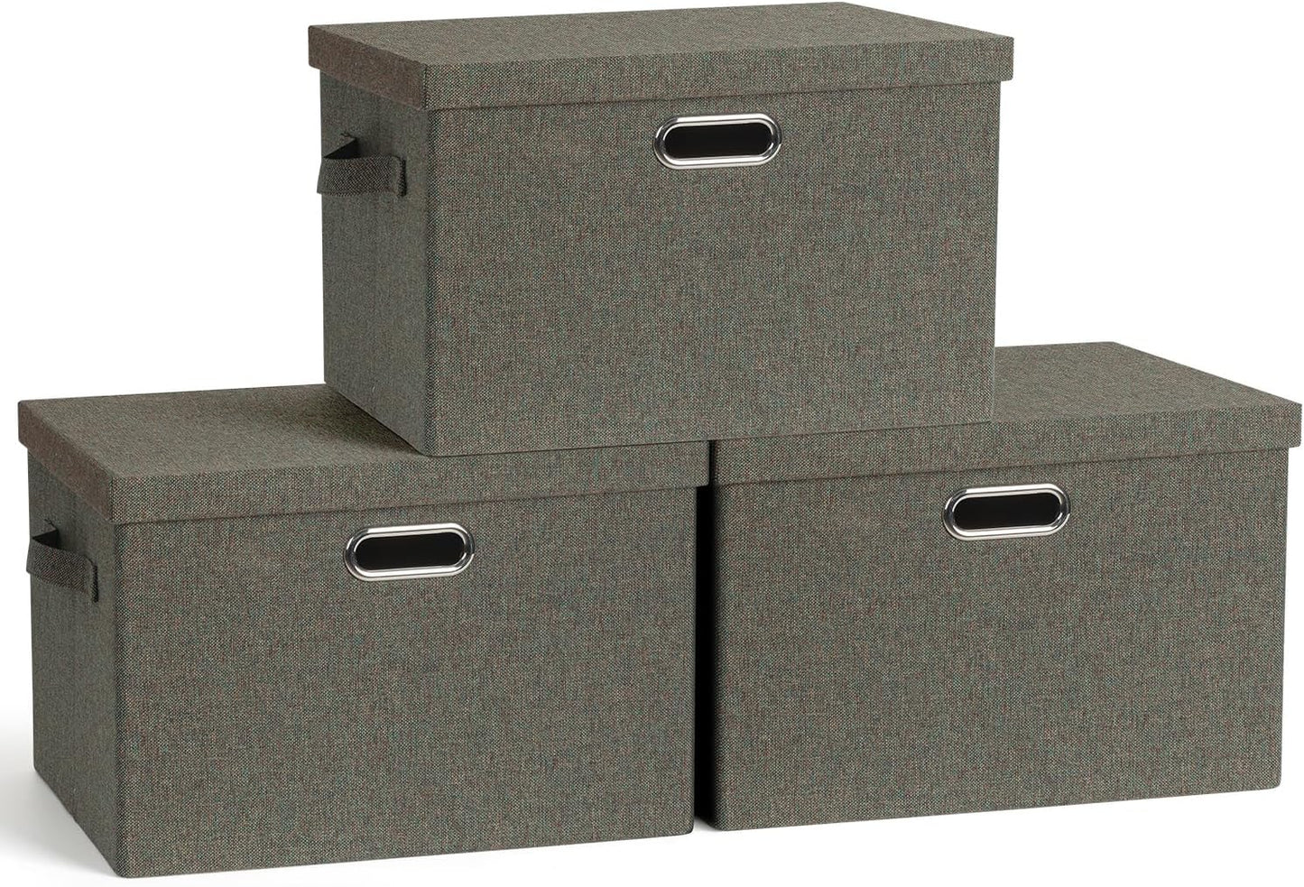 Graciadeco Large 17" 36 Quart Collapsible Stackable Storage Bins with Lids, 3 Packs Dark green Foldable Fabric Closet Storage Boxes with Lids, Heavy-duty Linen Cube Baskets(17x12x11)