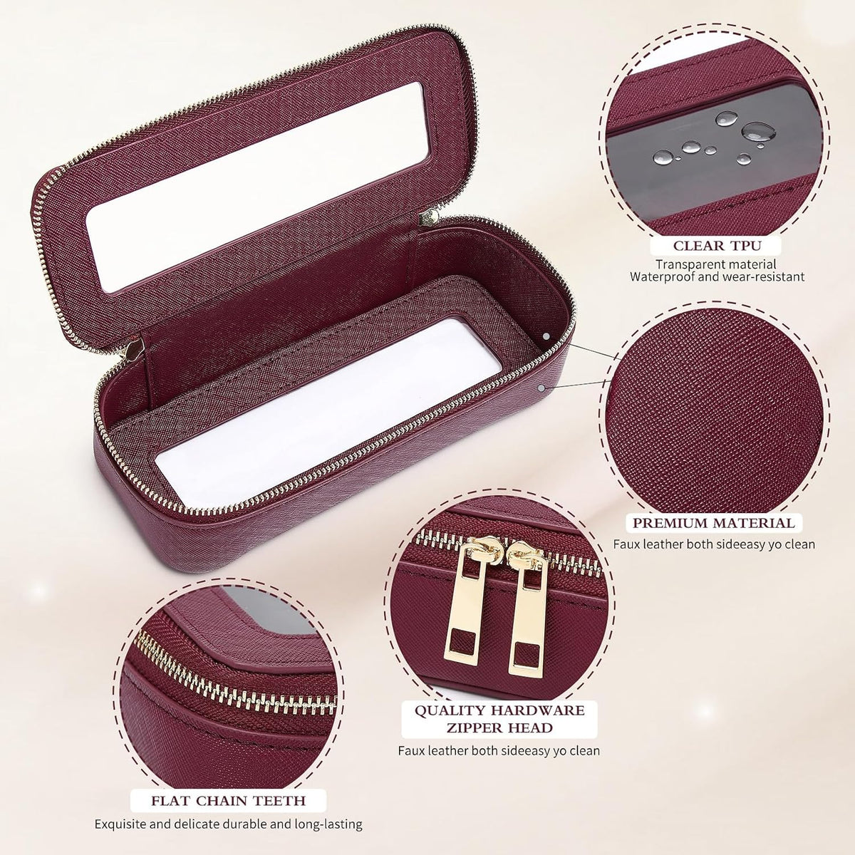 Pinkmik Makeup Brush Case, Burgundy, SLIM
