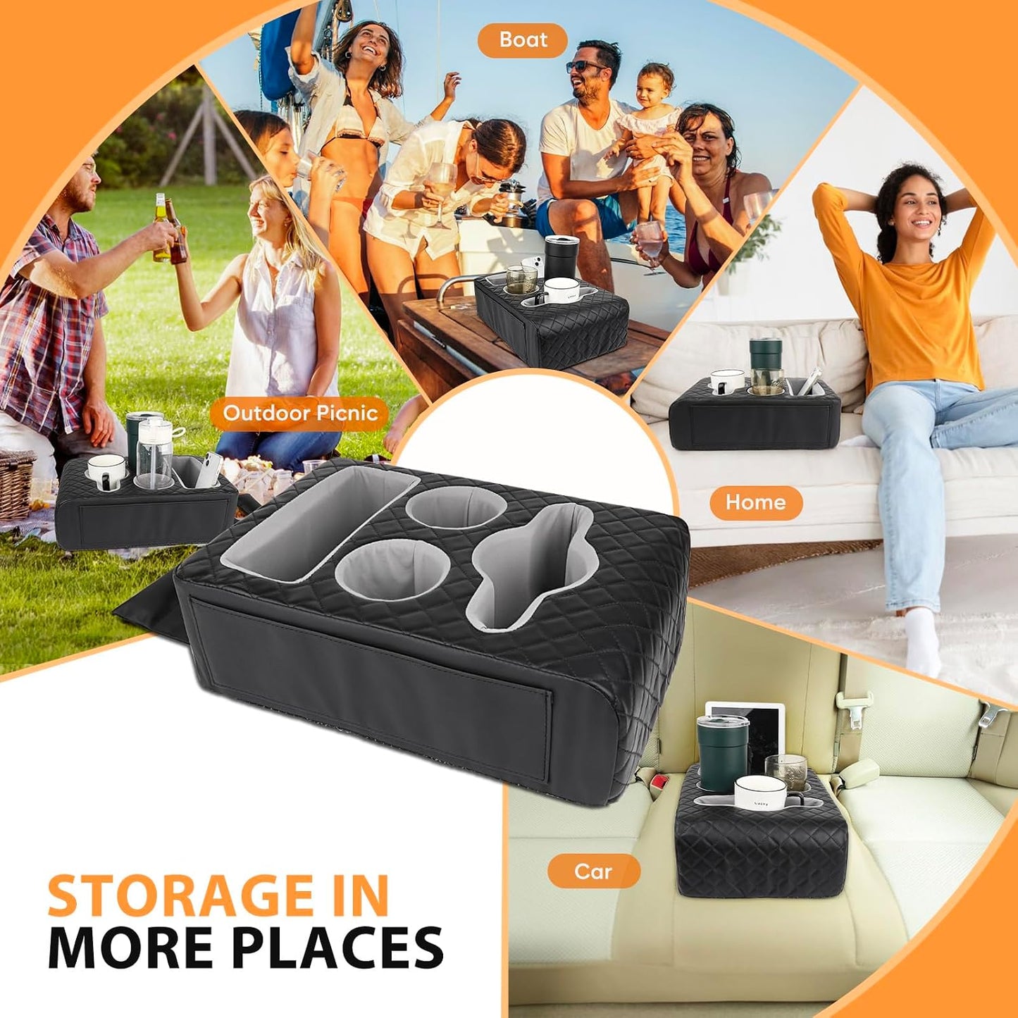 Back Seat Cup Holder for Car, Truck Bed Organizer, Car Truck Boat Organizer, Couch Cup Holder Expander Tray Holds Fit for Coffee Drink Food Snacks Remote with Side Pockets